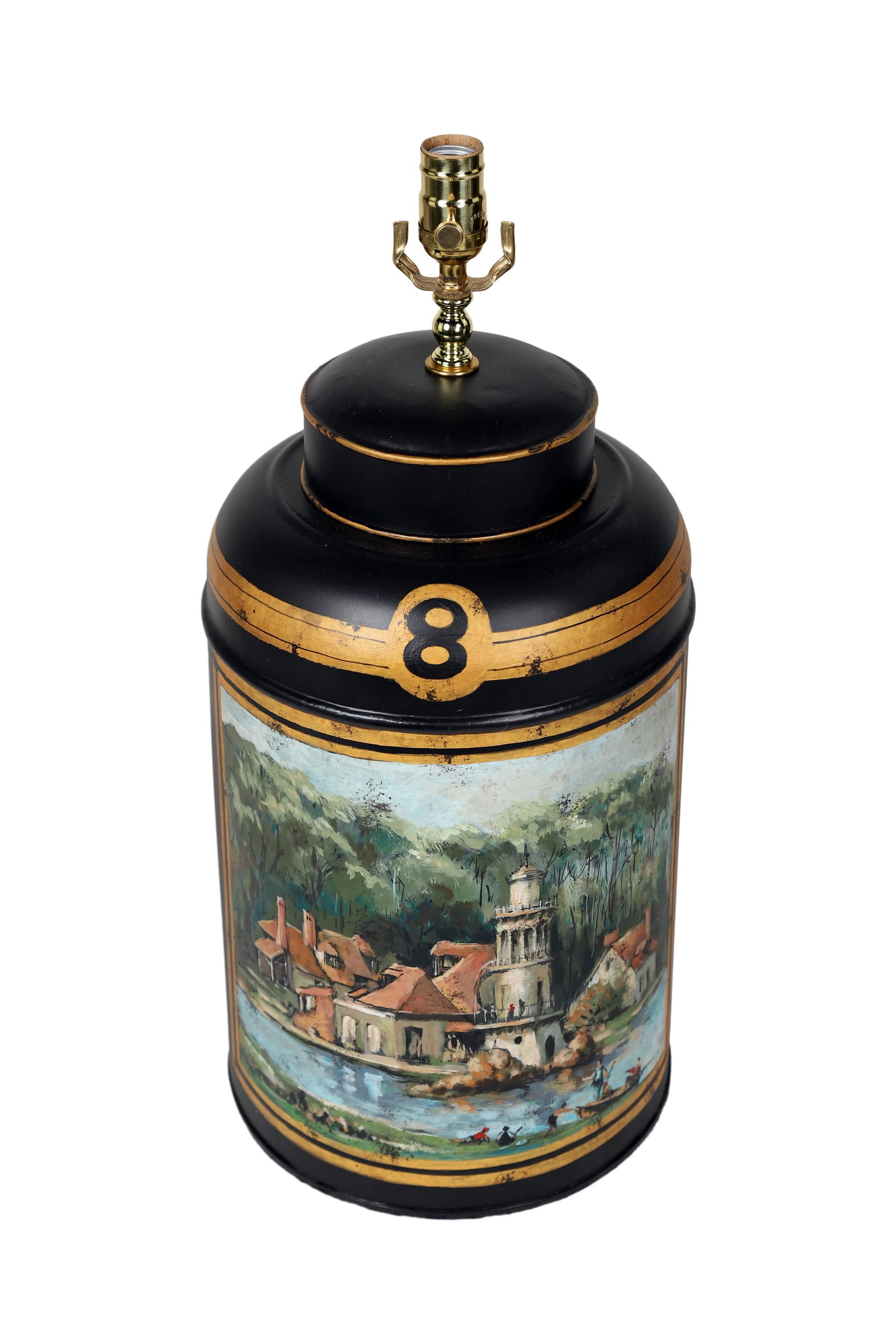Vintage English Export Hand Painted Tea Caddy Lamp - 3
