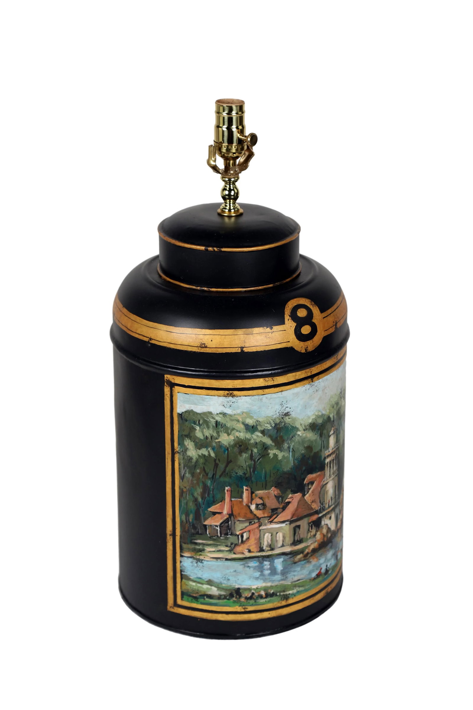 Vintage English Export Hand Painted Tea Caddy Lamp - 4