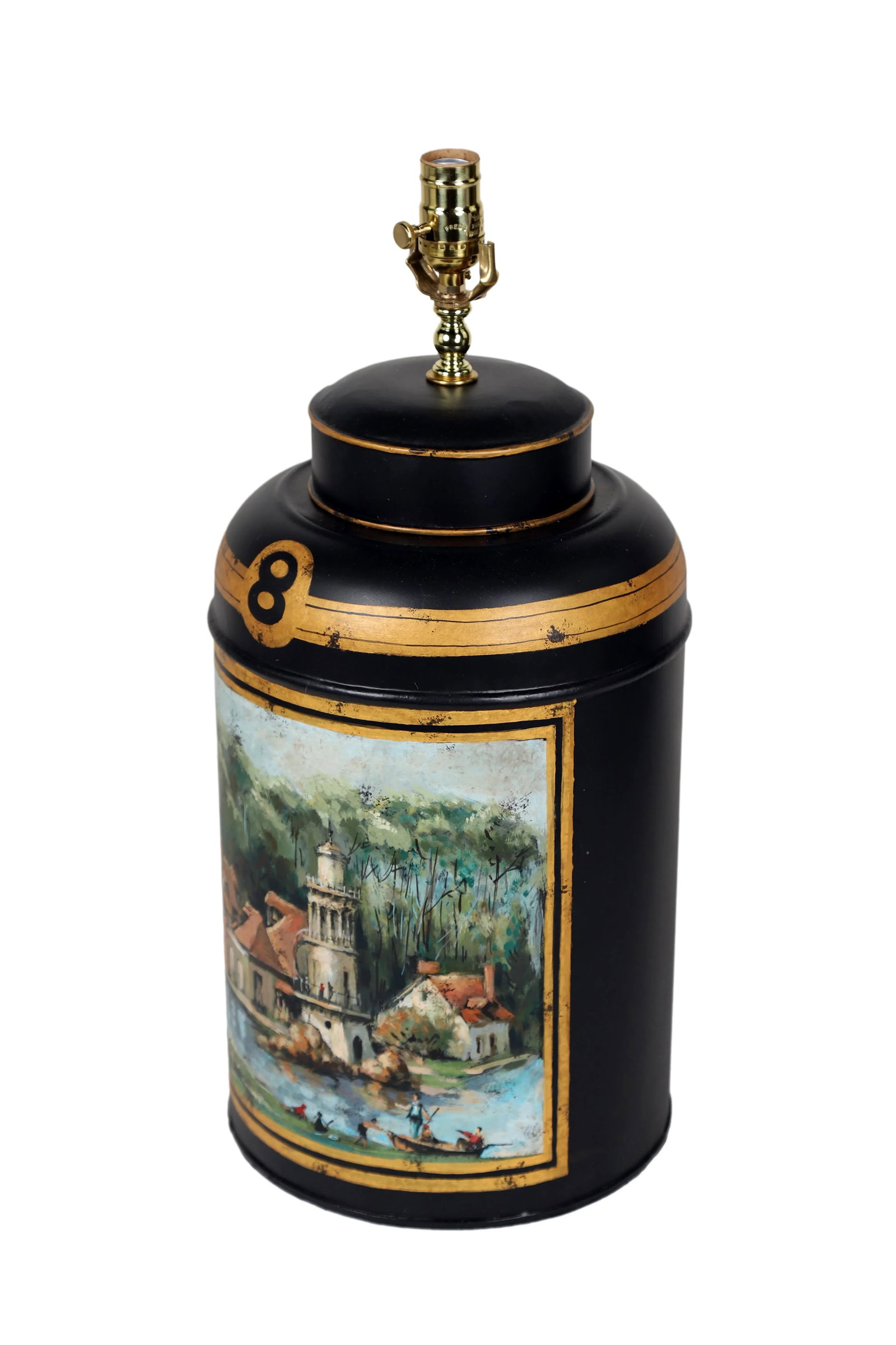 Vintage English Export Hand Painted Tea Caddy Lamp - 5