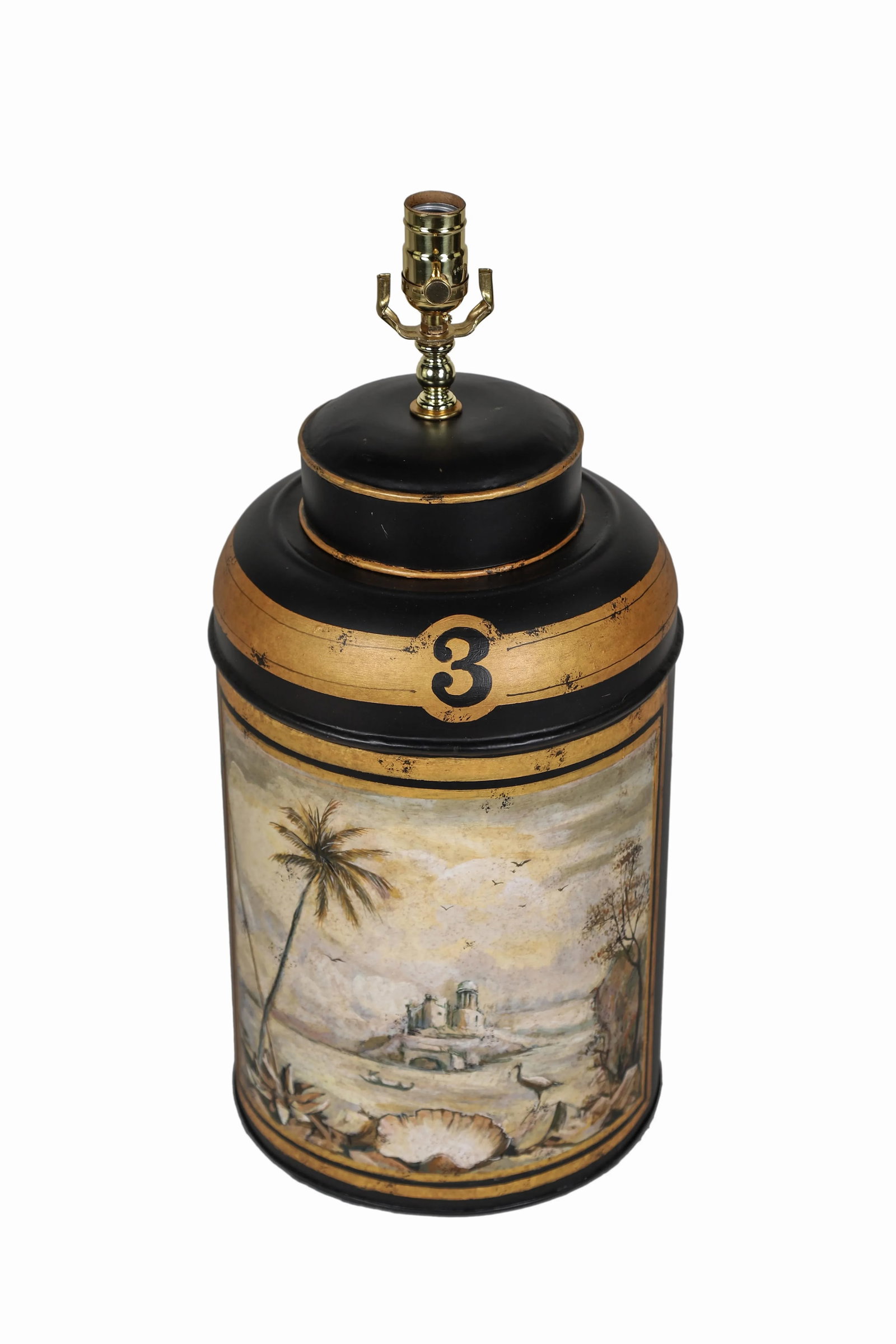 Vintage English Export Hand Painted Tea Caddy Lamp - 2