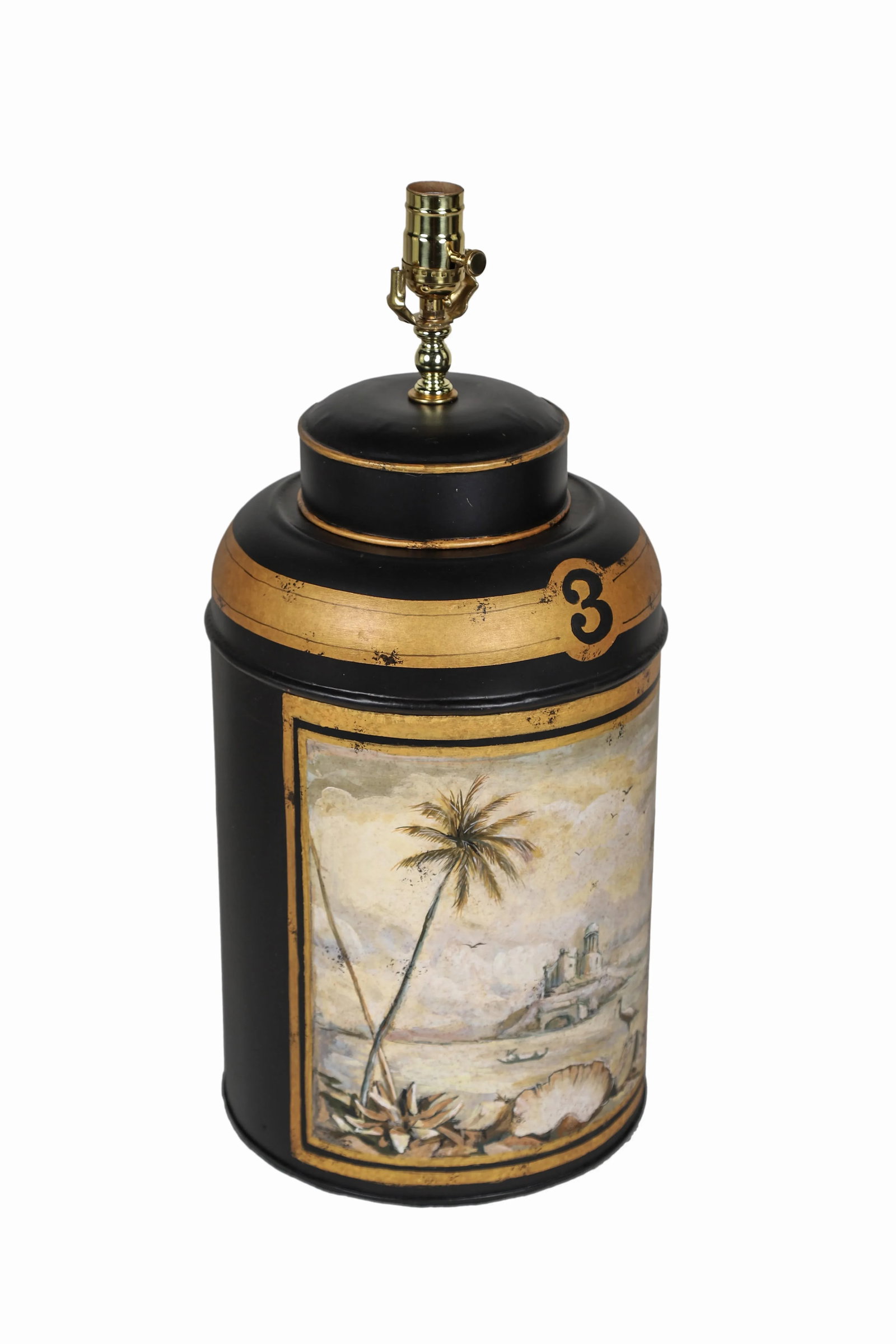 Vintage English Export Hand Painted Tea Caddy Lamp - 3