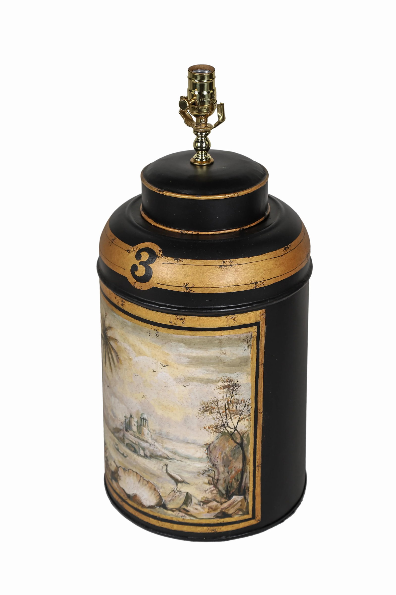 Vintage English Export Hand Painted Tea Caddy Lamp - 4