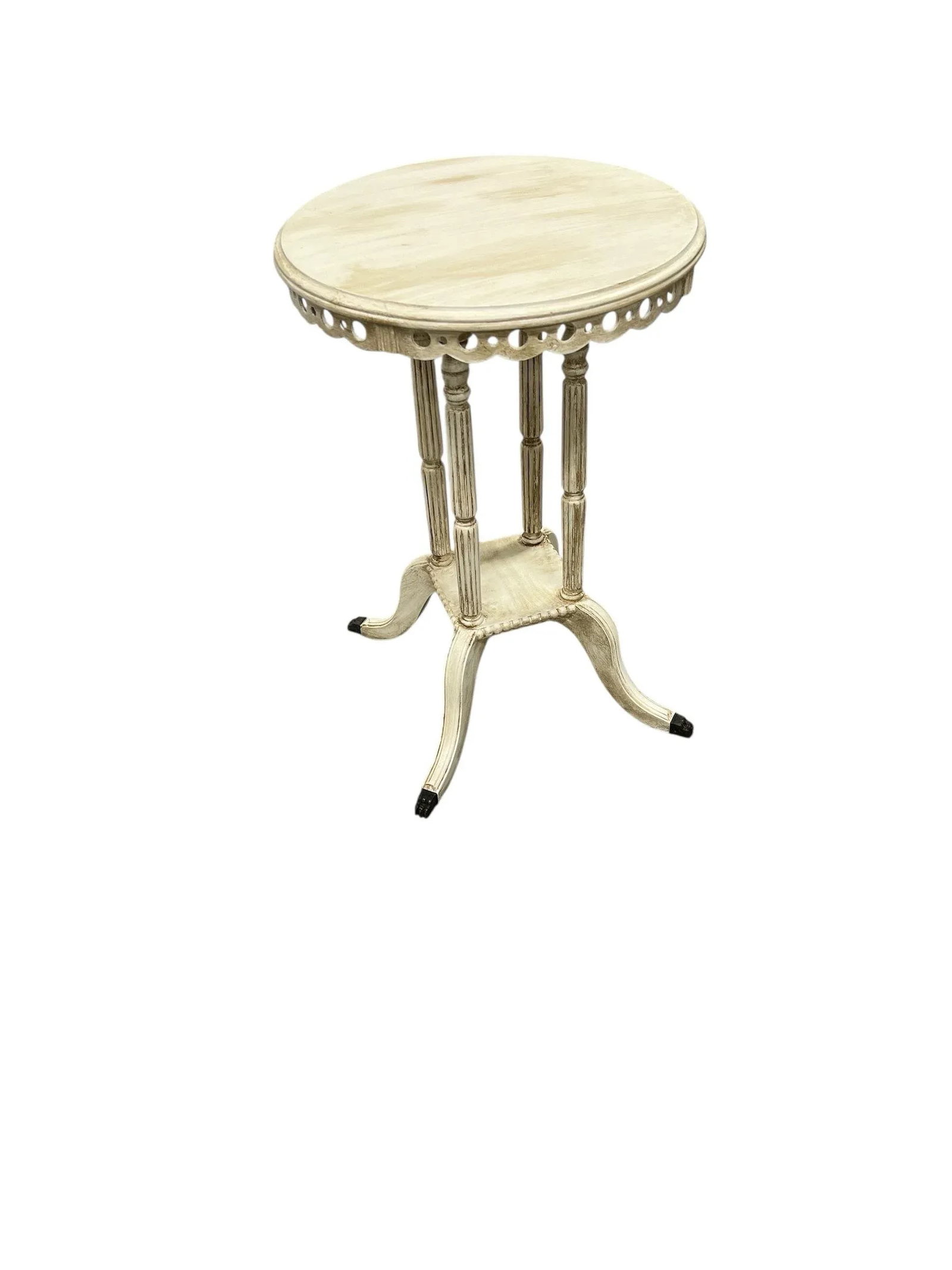 Vintage Hand Painted Side Drink Table With Scalloped and Pierced Apron and Claw Feet - 3