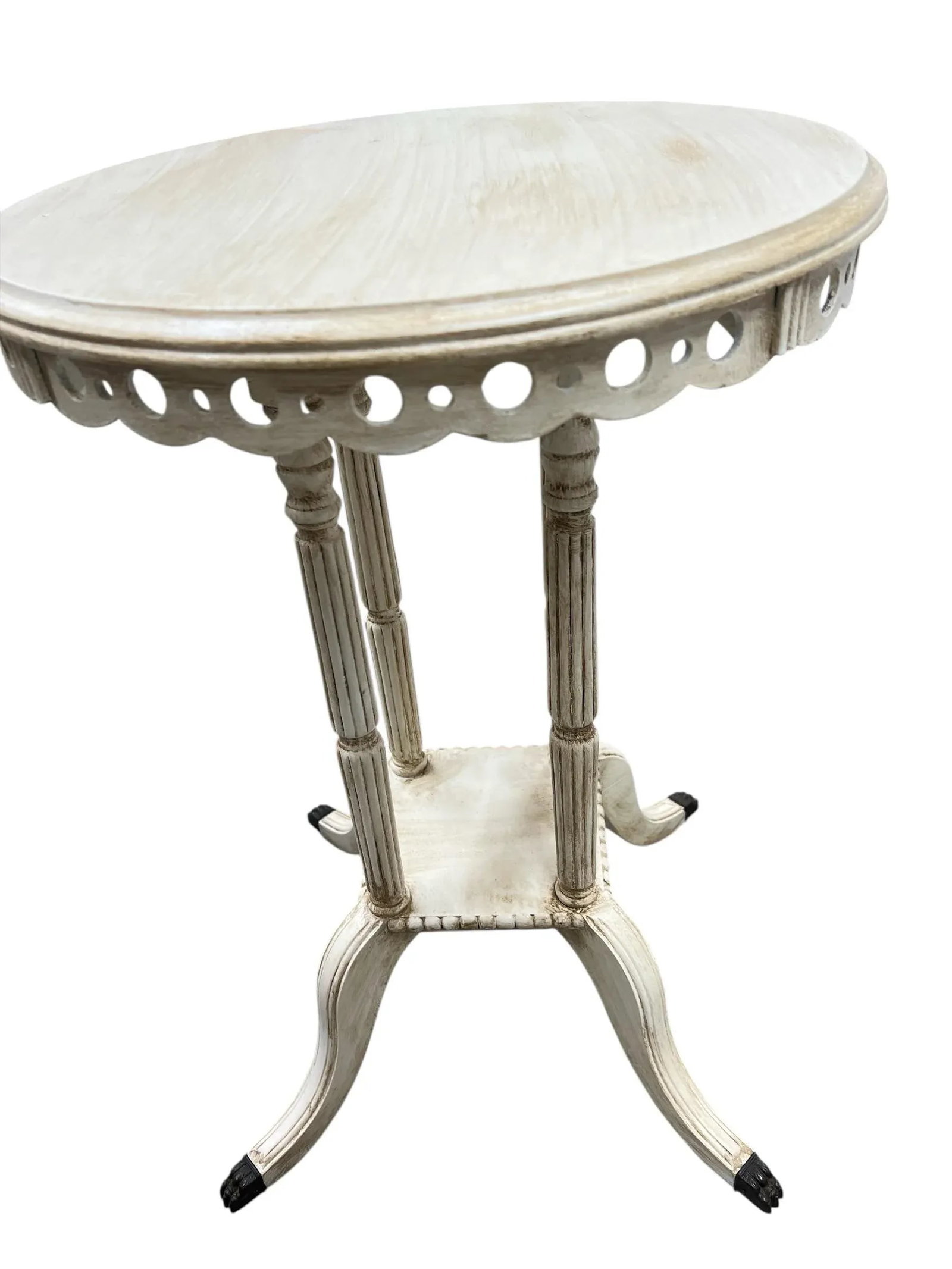 Vintage Hand Painted Side Drink Table With Scalloped and Pierced Apron and Claw Feet - 4