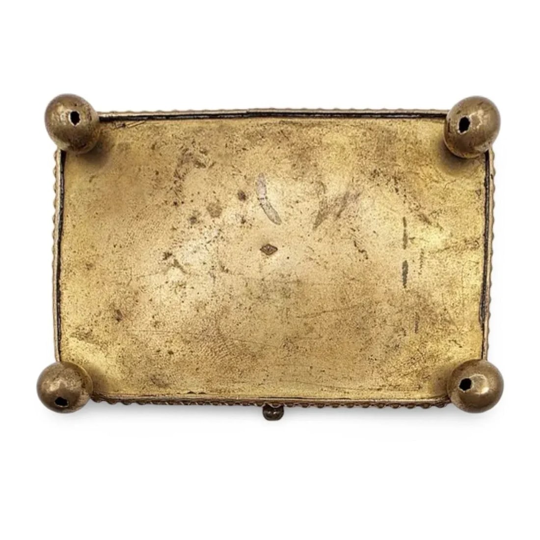 Antique French Ormolu Glass Jewelry Box With Original Tufted Coral Silk Interior - 5