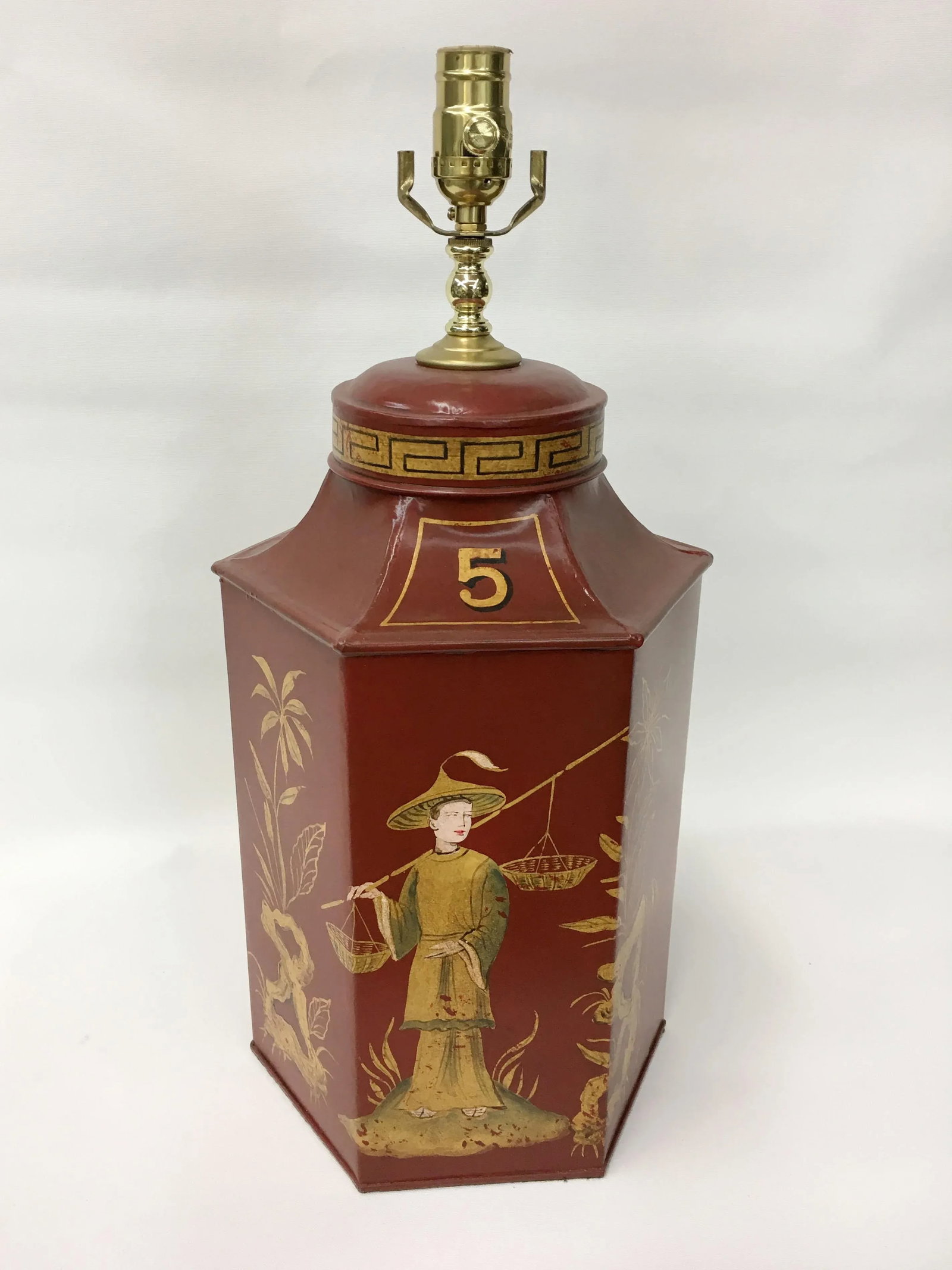 1970s Red Chinoiserie Tea Caddy Lamp - 2