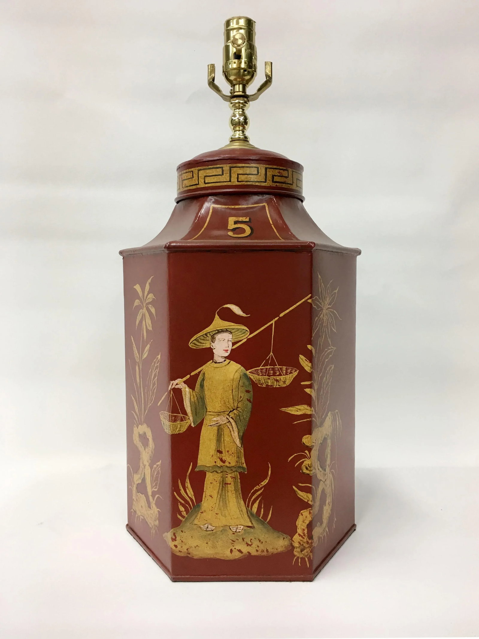 1970s Red Chinoiserie Tea Caddy Lamp - 6
