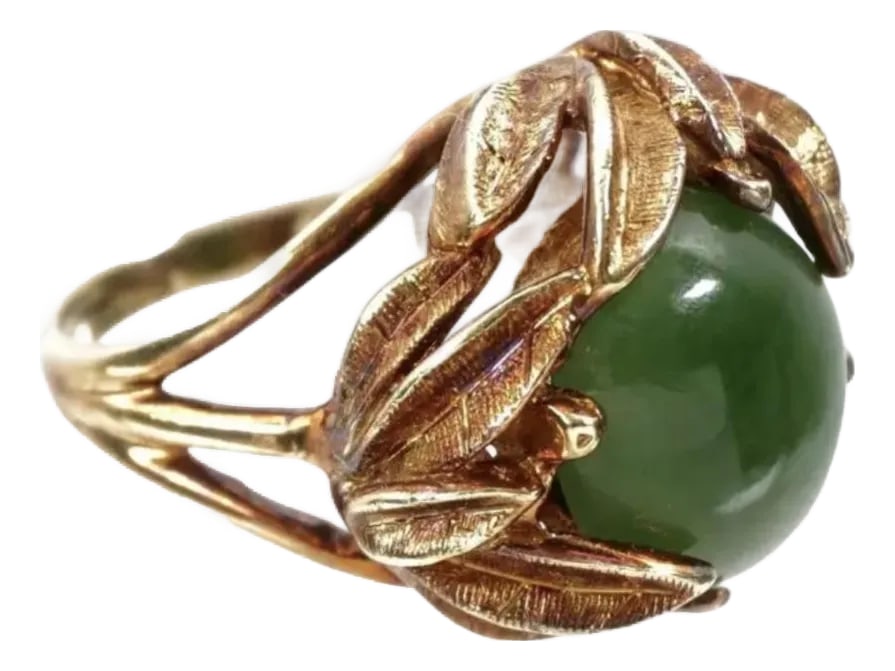 14k Gold and Jade Cabochon Floriform Ring (1 of 7)