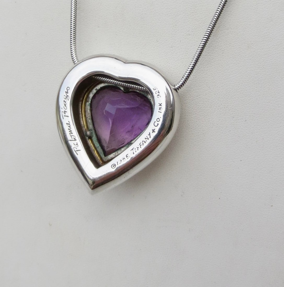 Paloma Picasso for Tiffany Amethyst and Sterling Heart Pendant - 2