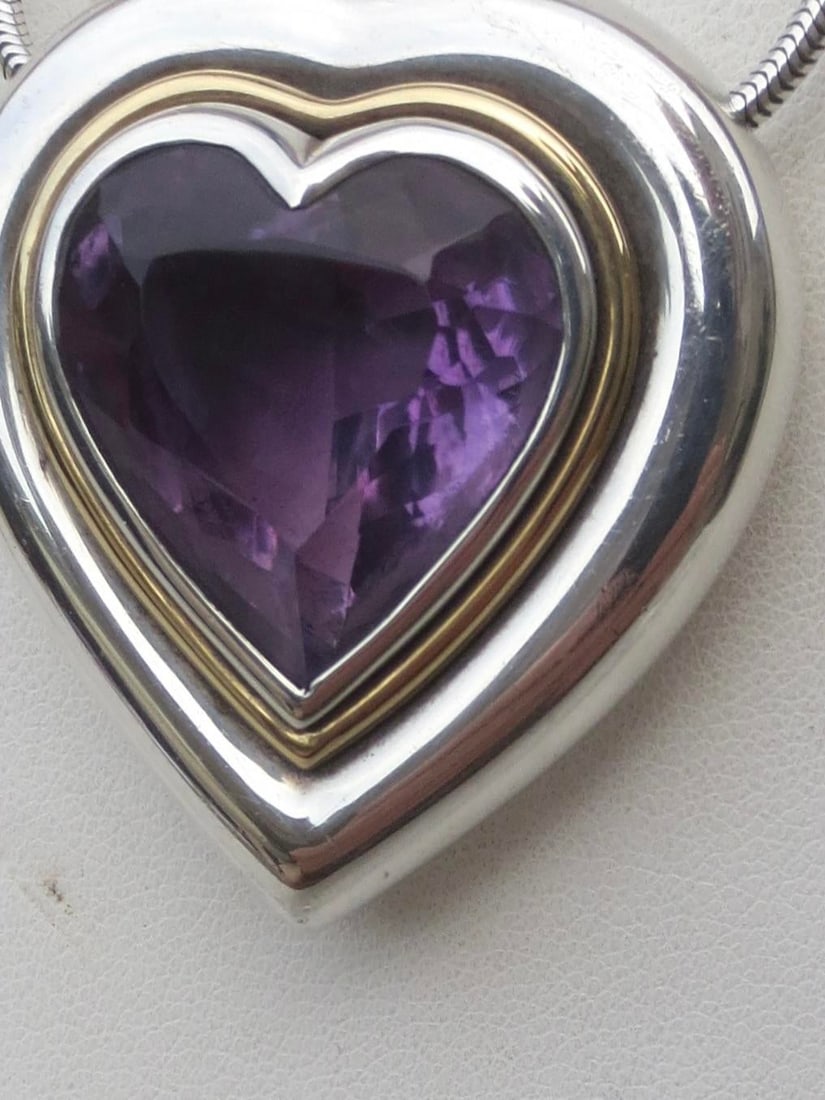 Paloma Picasso for Tiffany Amethyst and Sterling Heart Pendant - 3