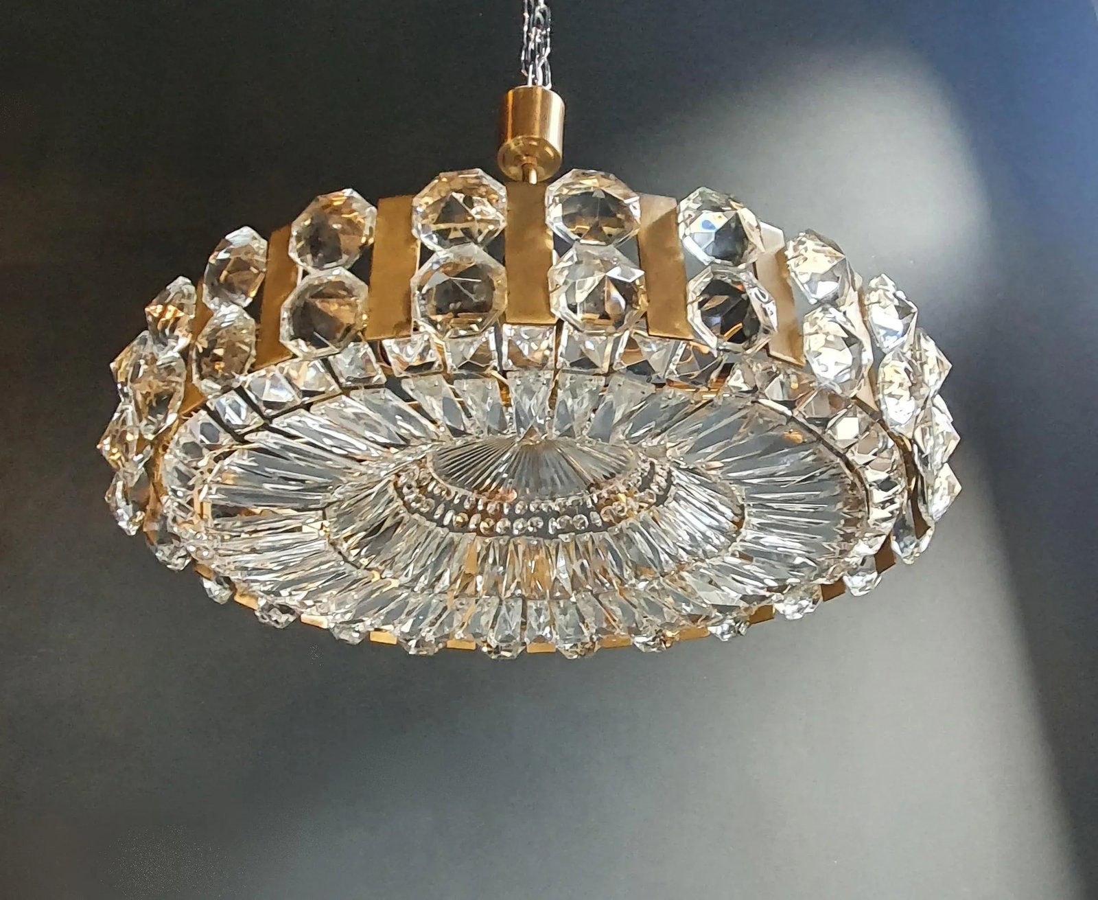 1960s Bakalowits Vintage Crystal Flush Mount Chandelier Ceiling Light, Austria - 2