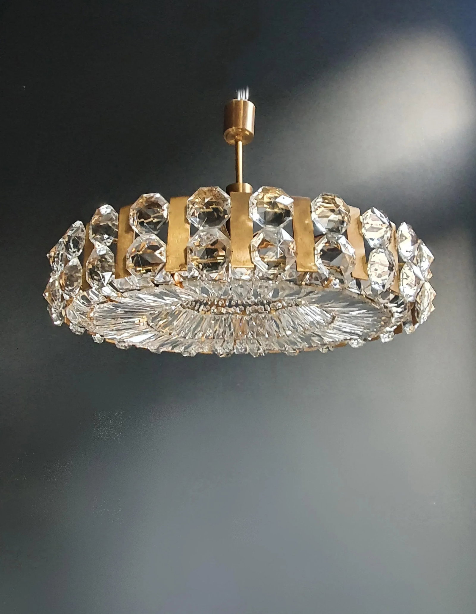 1960s Bakalowits Vintage Crystal Flush Mount Chandelier Ceiling Light, Austria - 3
