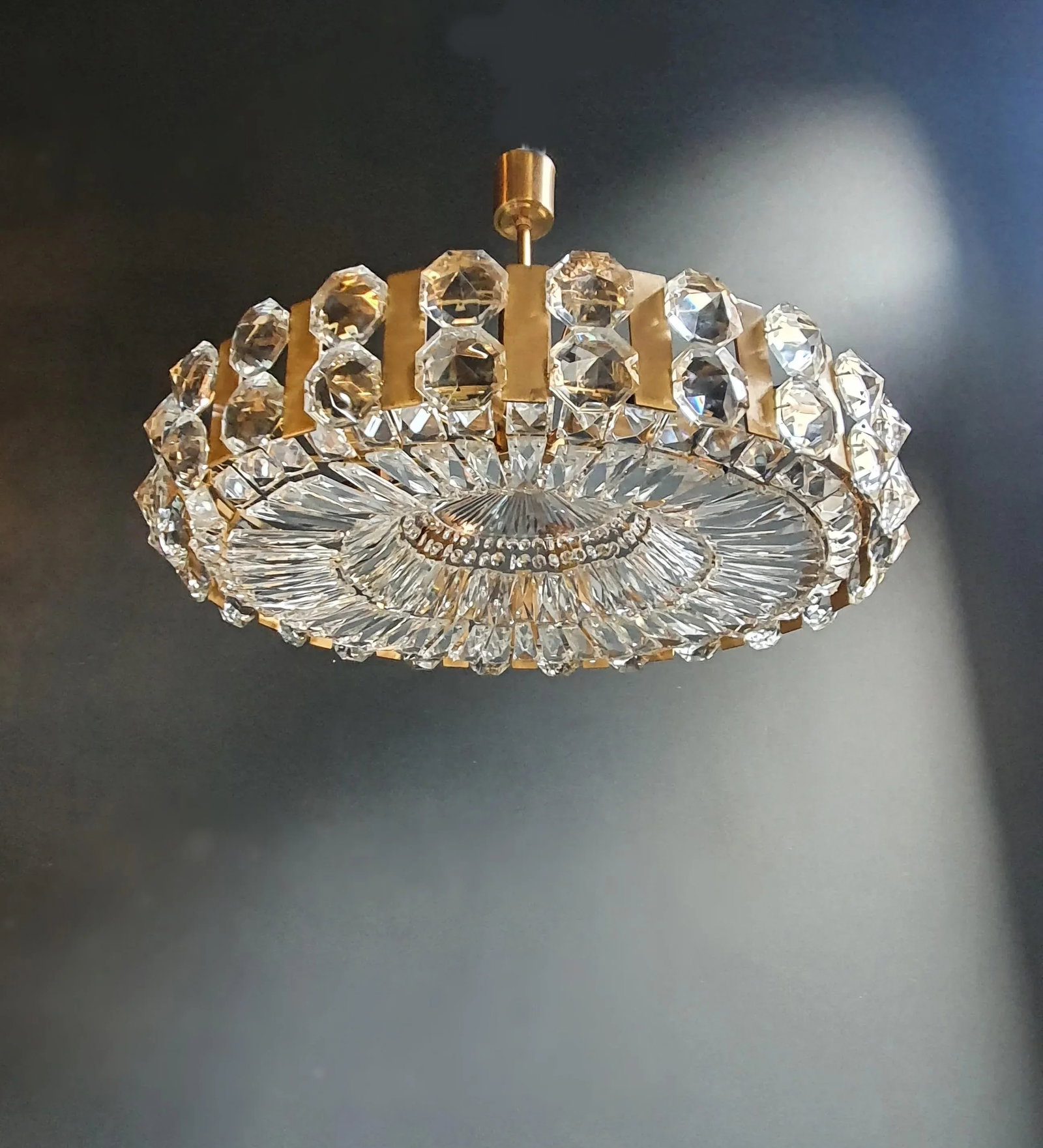 1960s Bakalowits Vintage Crystal Flush Mount Chandelier Ceiling Light, Austria - 7