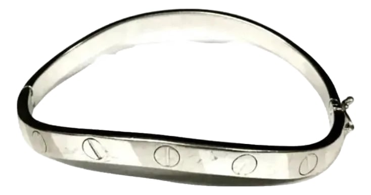 14k White Gold Bracelet: Solid 14K White Gold Cartier Style Cuff Bracelet W/Screw Design Accents & Patinated / polished Surface (18.85 Grams) - This bracelet is made of solid 14k white gold and has a beautiful diamond-cut