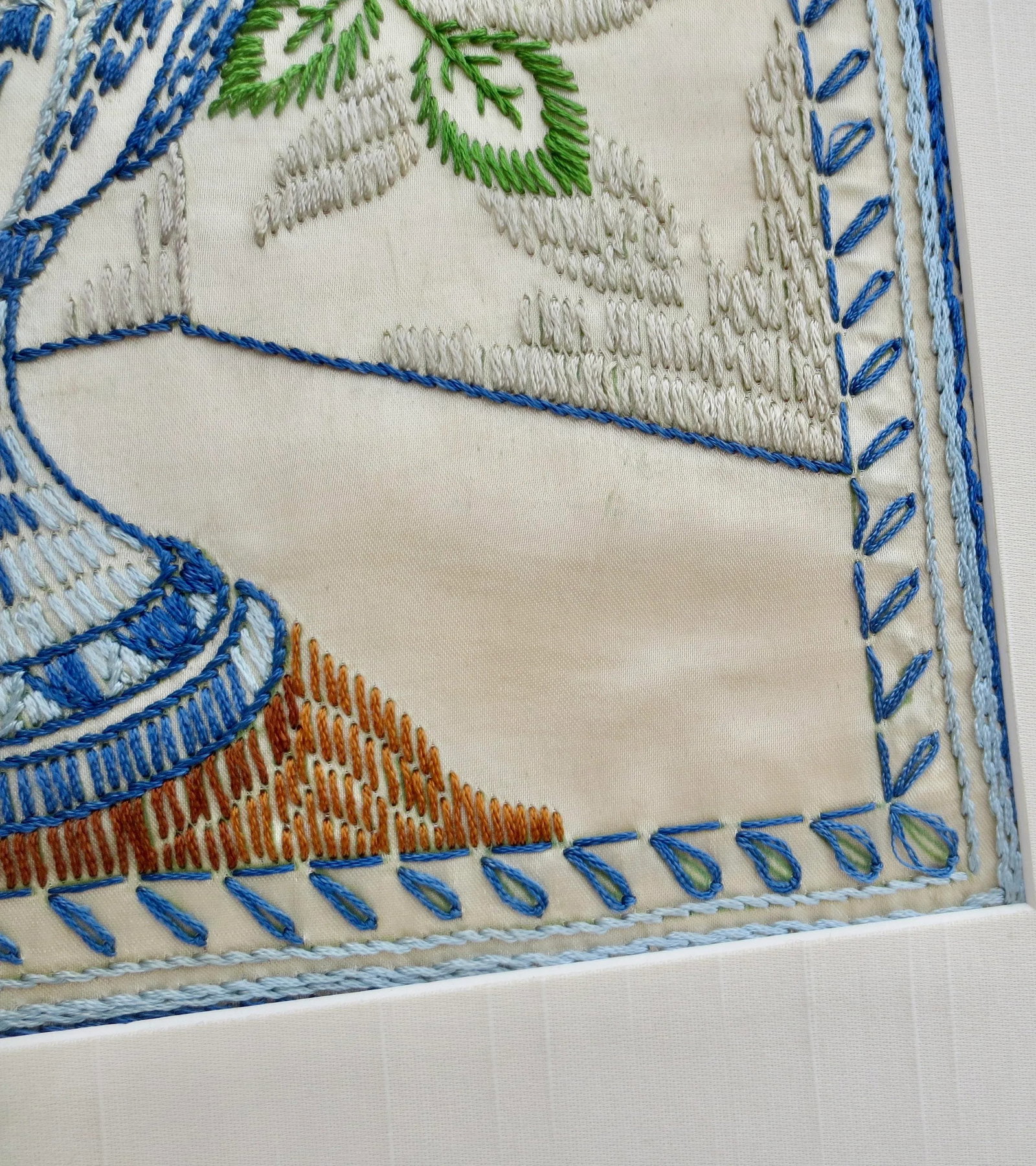 Mid-Century Flower Crewel Needlework Image Framed - 5