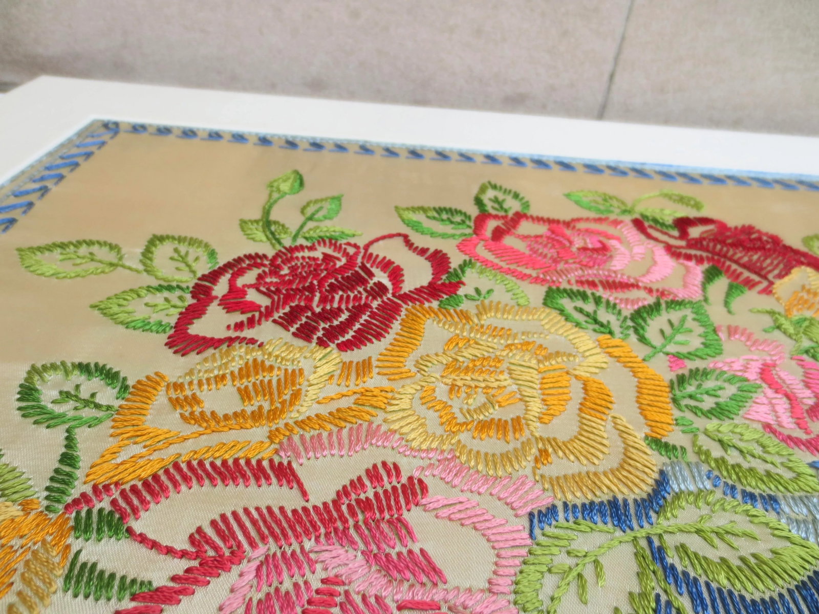 Mid-Century Flower Crewel Needlework Image Framed - 7