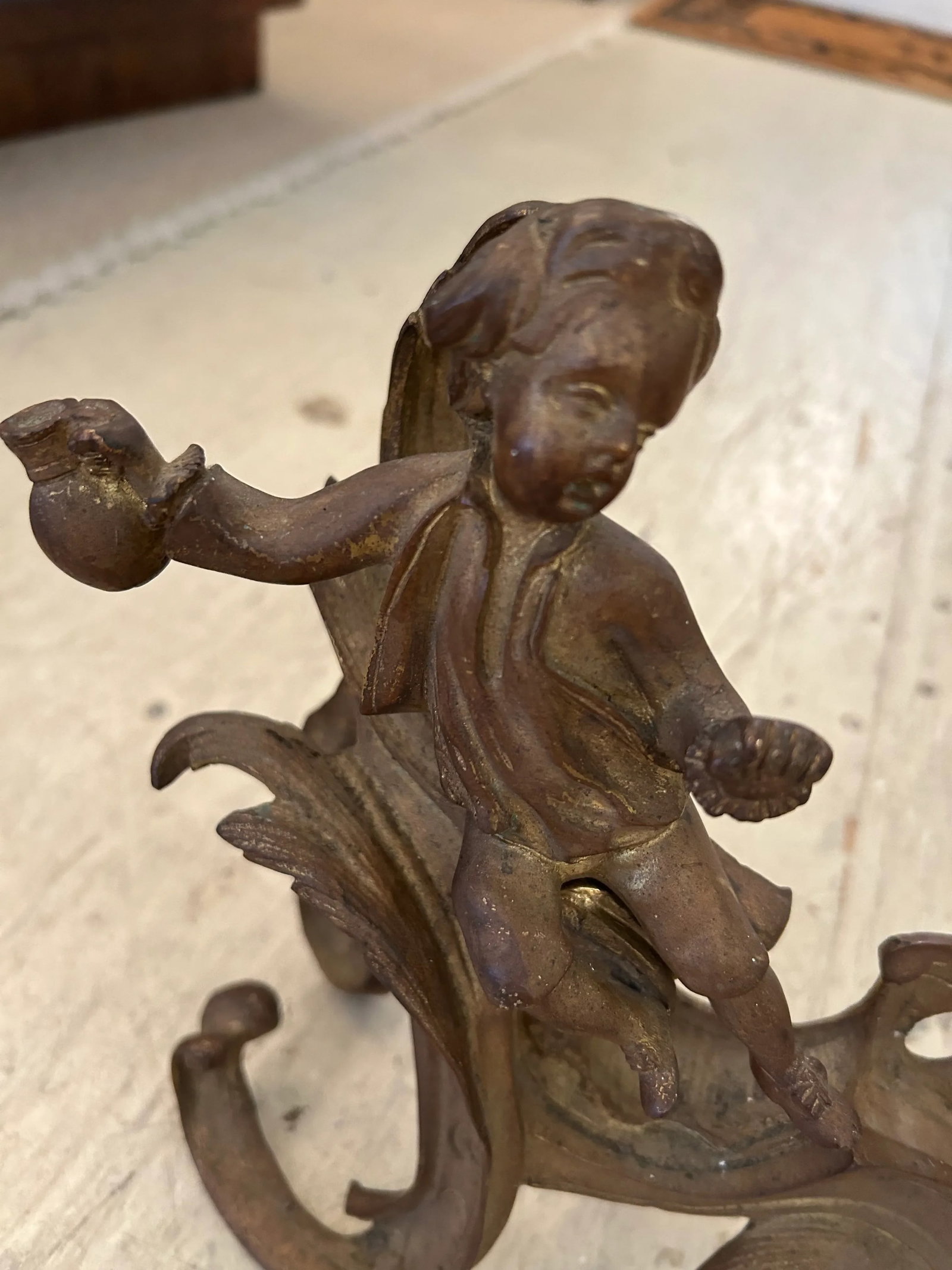 Small Antique Figural Fireplace Andirons- A Pair - 3