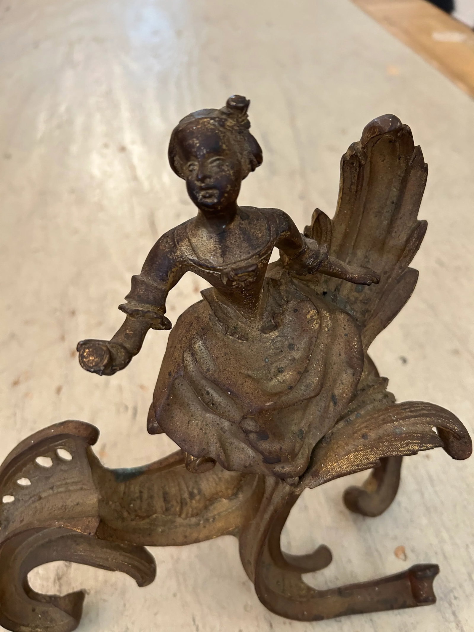 Small Antique Figural Fireplace Andirons- A Pair - 5