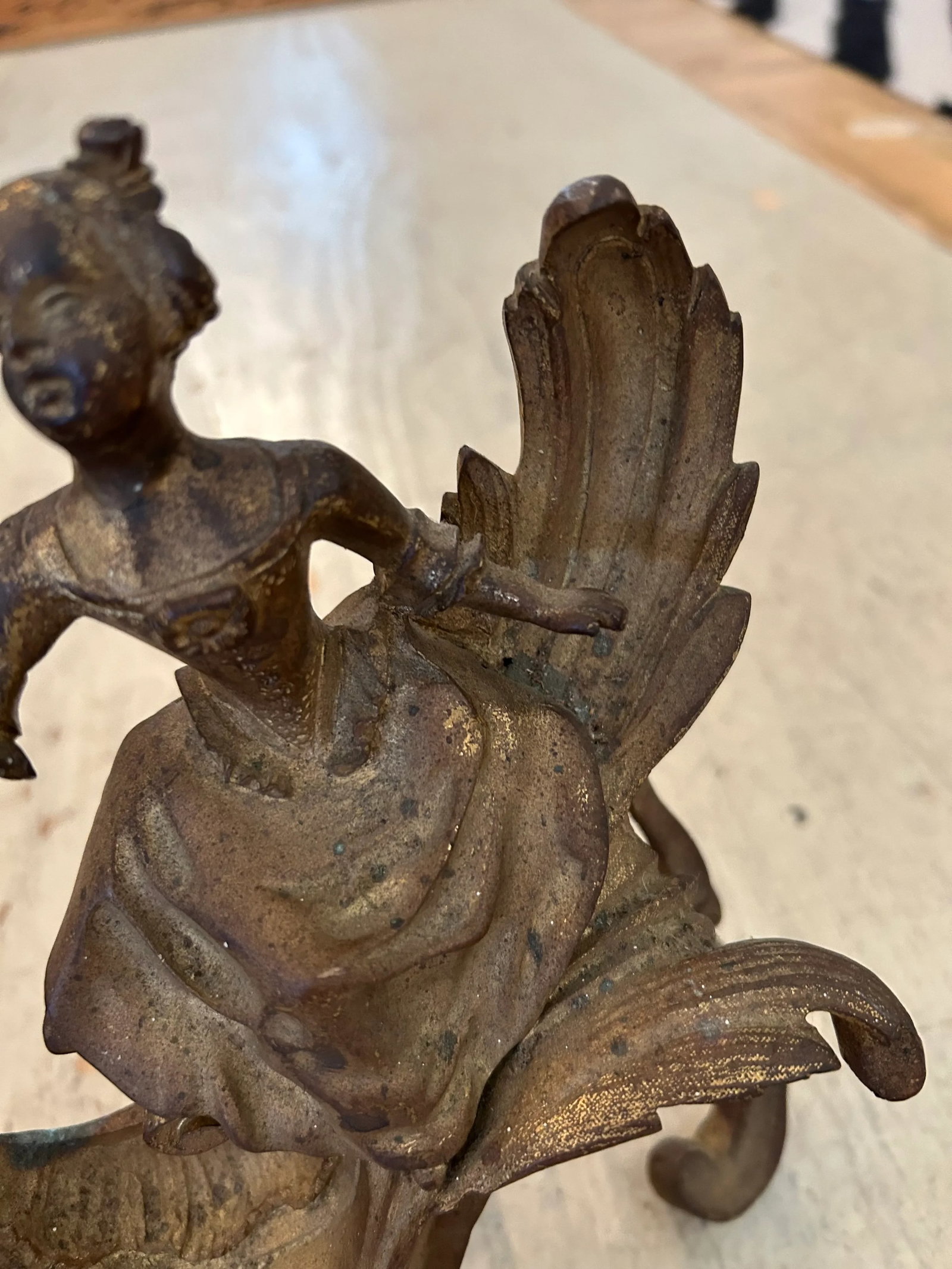 Small Antique Figural Fireplace Andirons- A Pair - 7