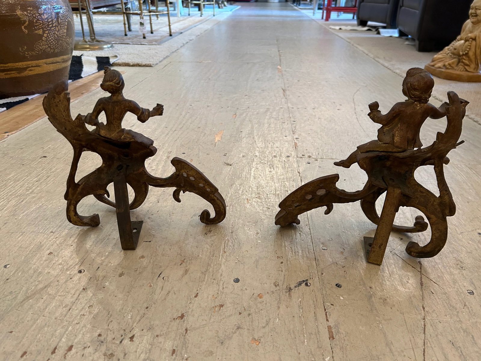 Small Antique Figural Fireplace Andirons- A Pair - 8