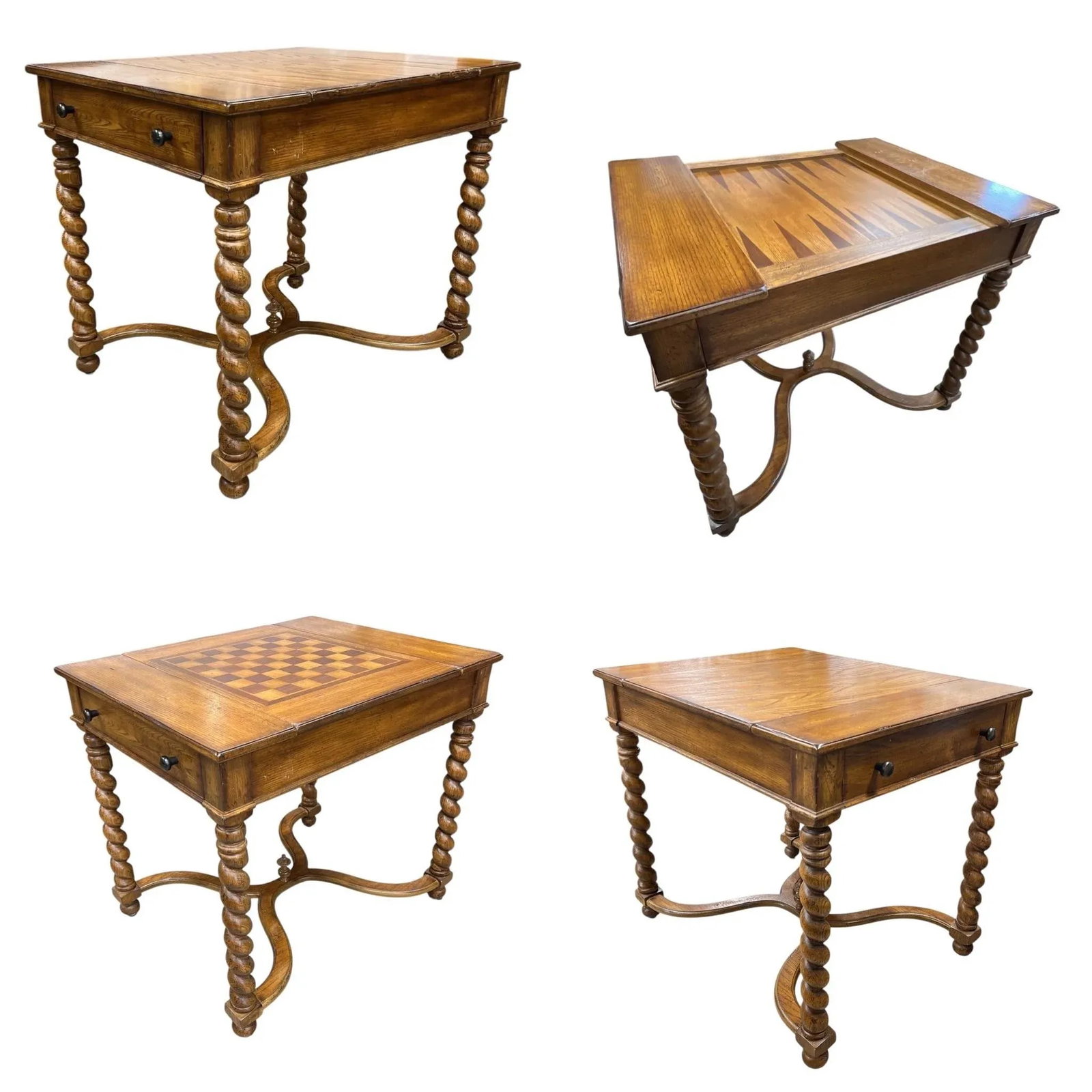 Eddie Bauer by Lane Kitchen Game Table Barley Twist Legs Two Drawers - 11