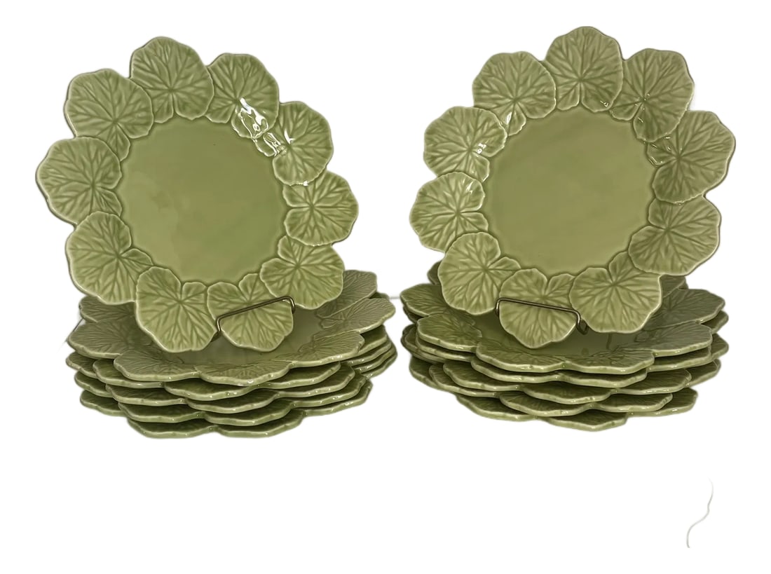 Bordallo Pinheiro Avocado Green Portuguese Majolica Dessert Plates- Set of 12: Set of 12 Portuguese Majolica , dessert plates in avocado green. Made by Bordallo Pinheiro Condition: Imperfections: No Imperfections Condition Notes: Near new condition Origin: Portugal Creator: