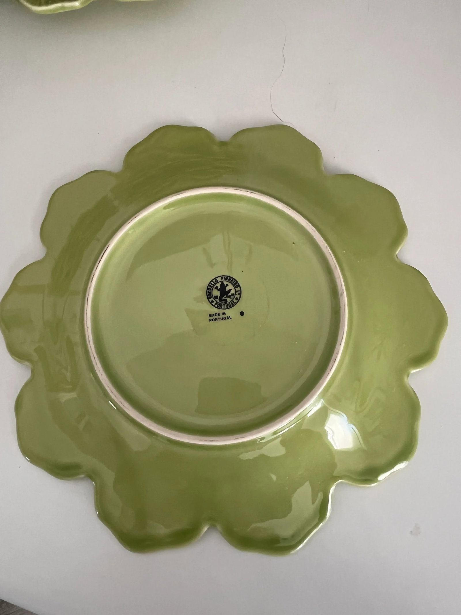 Bordallo Pinheiro Avocado Green Portuguese Majolica Dessert Plates- Set of 12 - 3