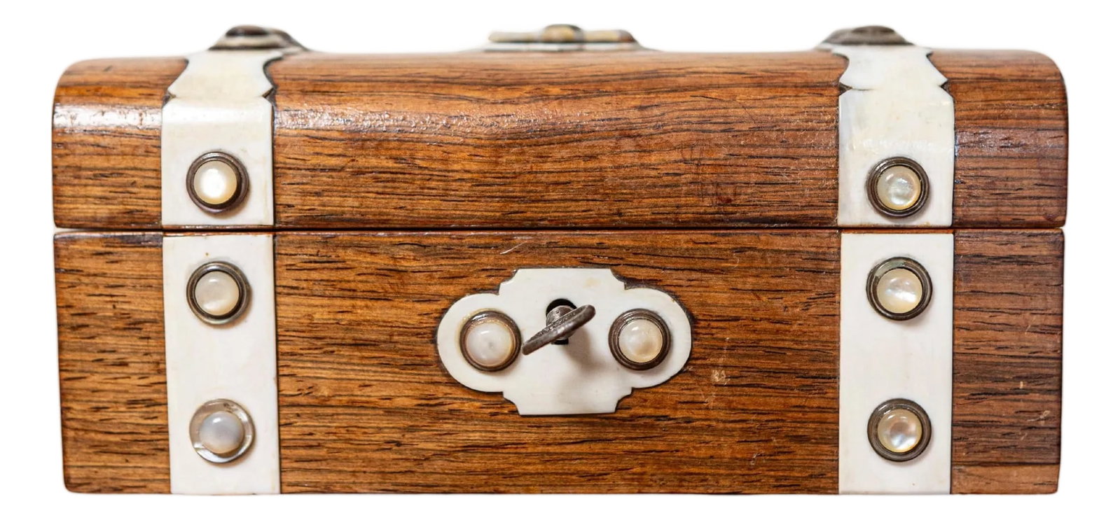 19th Century Danish Rosewood Tea Caddy with Bone Inlay, Circa 1860: This exquisite 19th-century Danish tea caddy, dating to circa 1860, showcases exceptional craftsmanship with its striking rosewood construction and elaborate bone inlay. The elegantly domed lid is ado