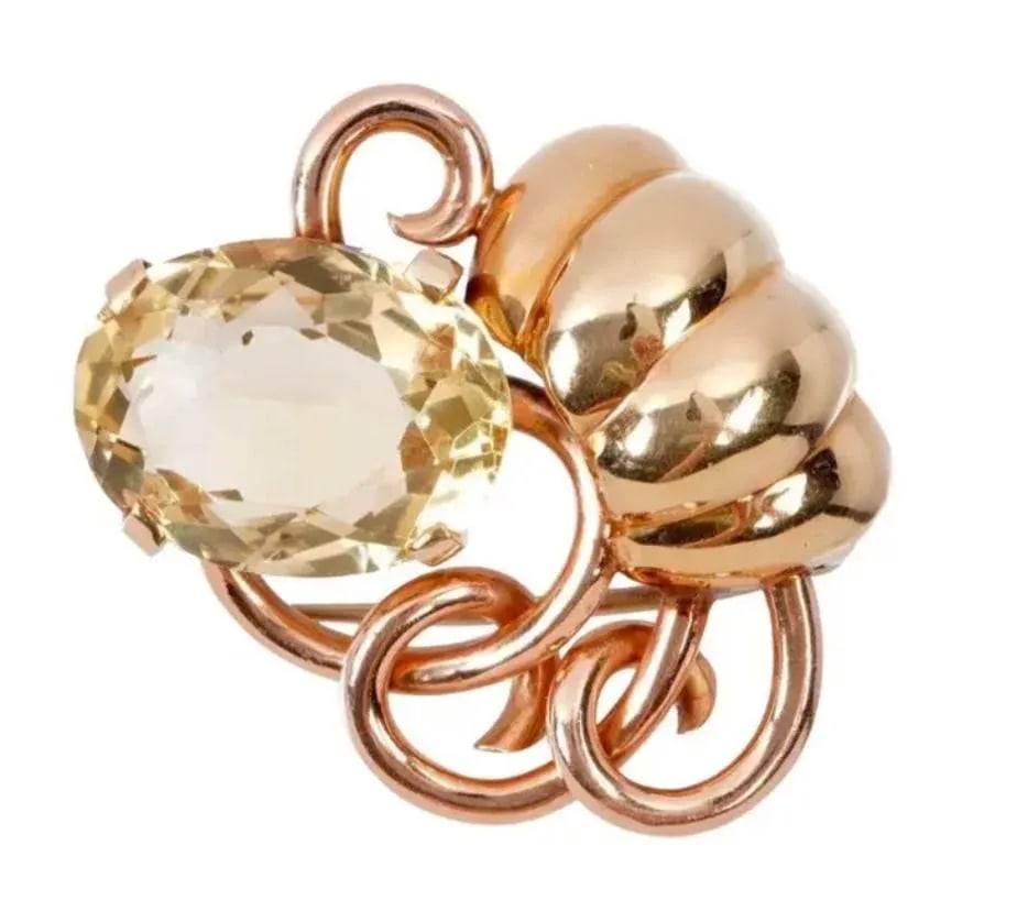 Seaman Schepps Vintage 14k Gold and Citrine Large Brooch Fur Clip - 2