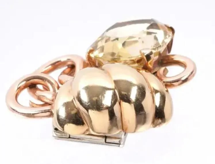 Seaman Schepps Vintage 14k Gold and Citrine Large Brooch Fur Clip - 3