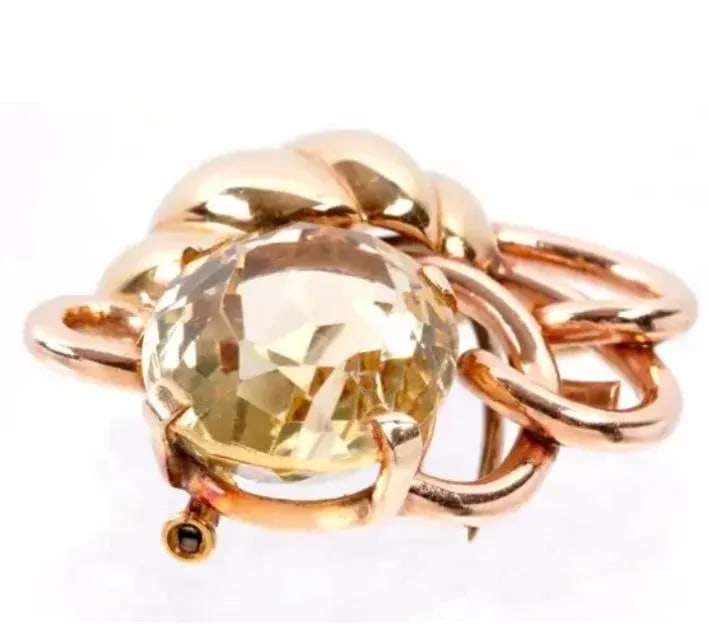 Seaman Schepps Vintage 14k Gold and Citrine Large Brooch Fur Clip - 6