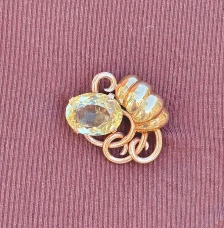 Seaman Schepps Vintage 14k Gold and Citrine Large Brooch Fur Clip - 9