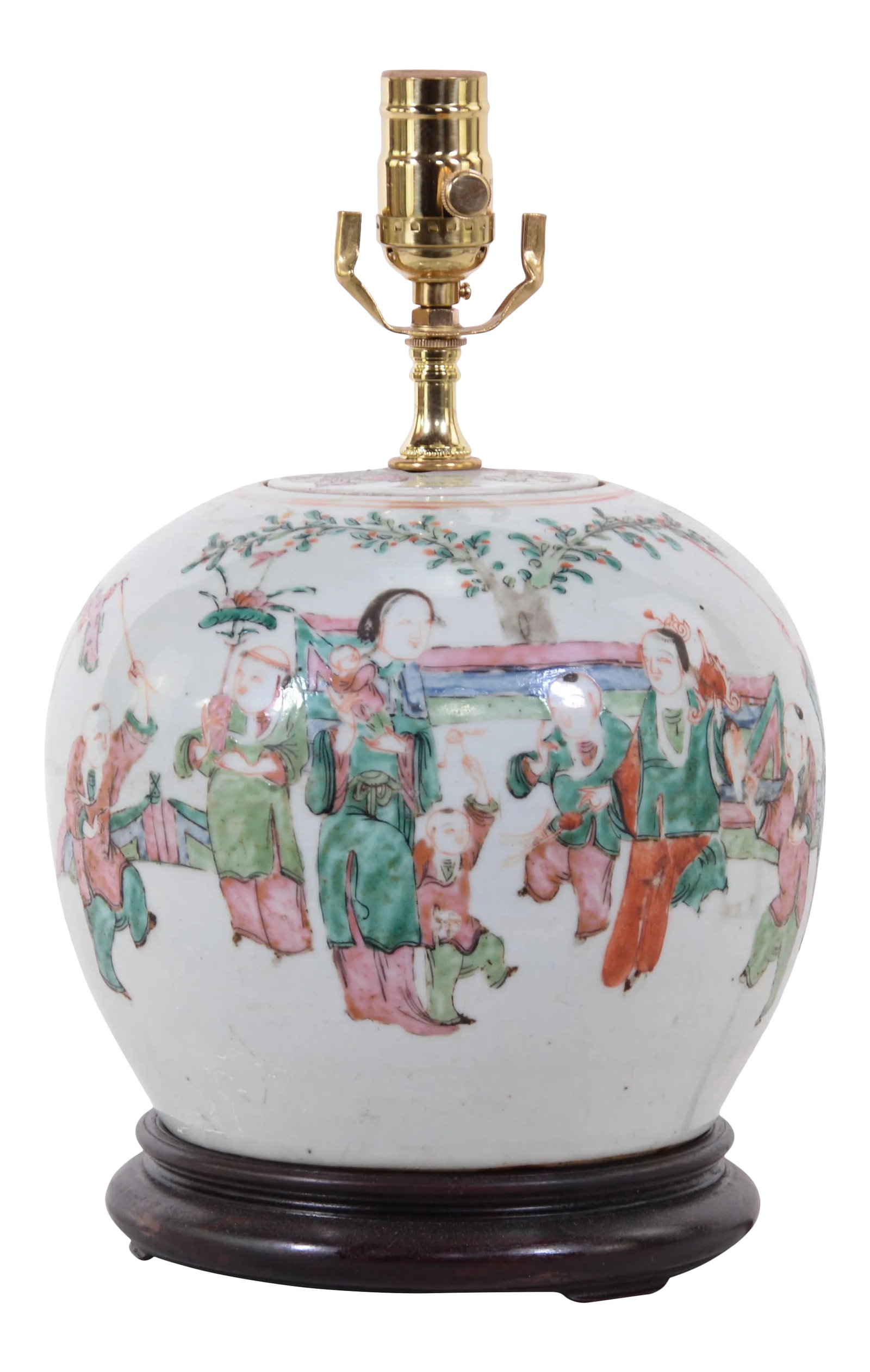 19th Century Chinese Famille Rose Porcelain Vase Table Lamp With Children Playing: 19th century Chinese famille rose porcelain vase table lamp with children playing. Bring joyful and happiness to the room. Condition: Alterations: Original Condition Unaltered Imperfections: Some