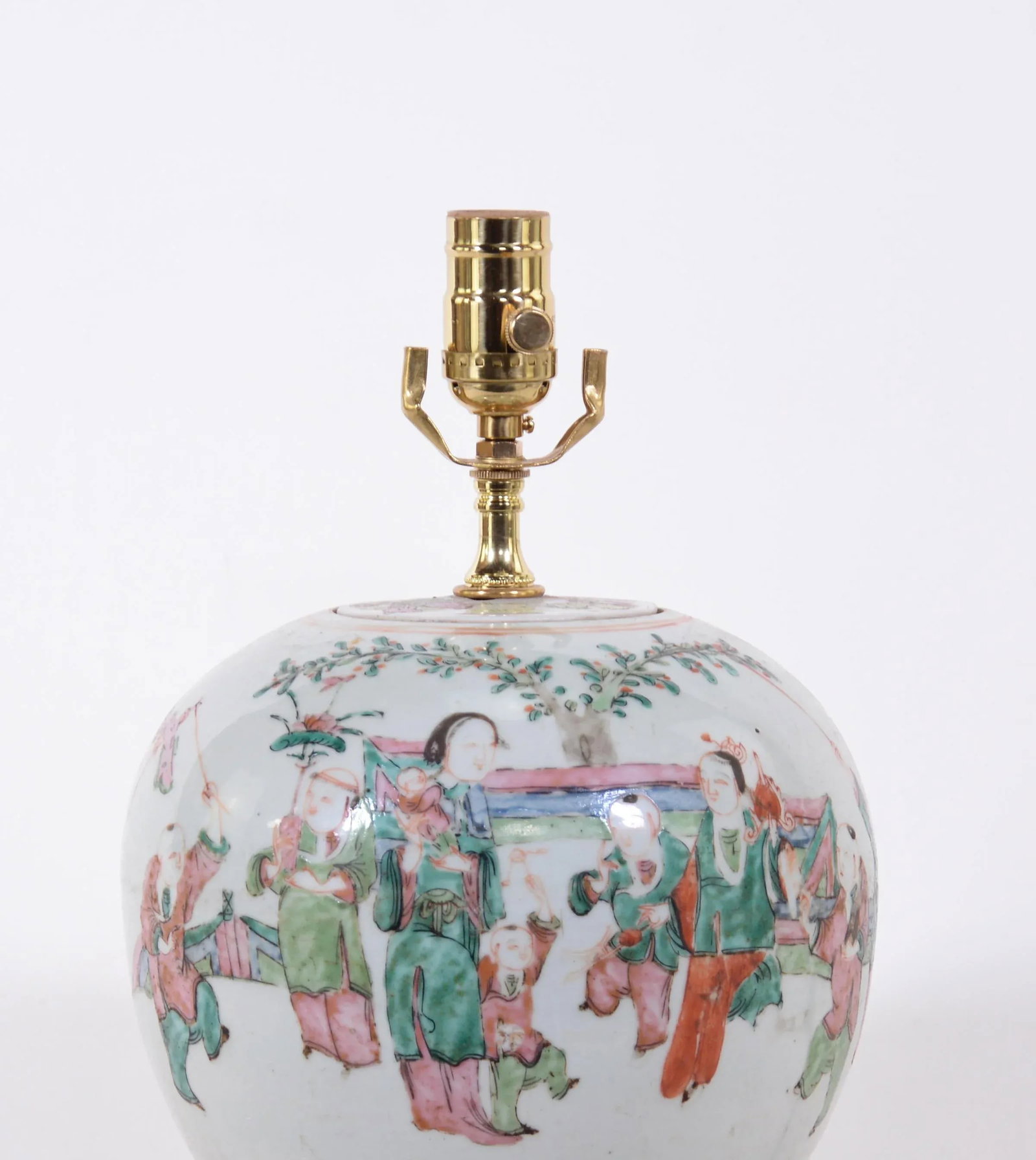 19th Century Chinese Famille Rose Porcelain Vase Table Lamp With Children Playing - 4
