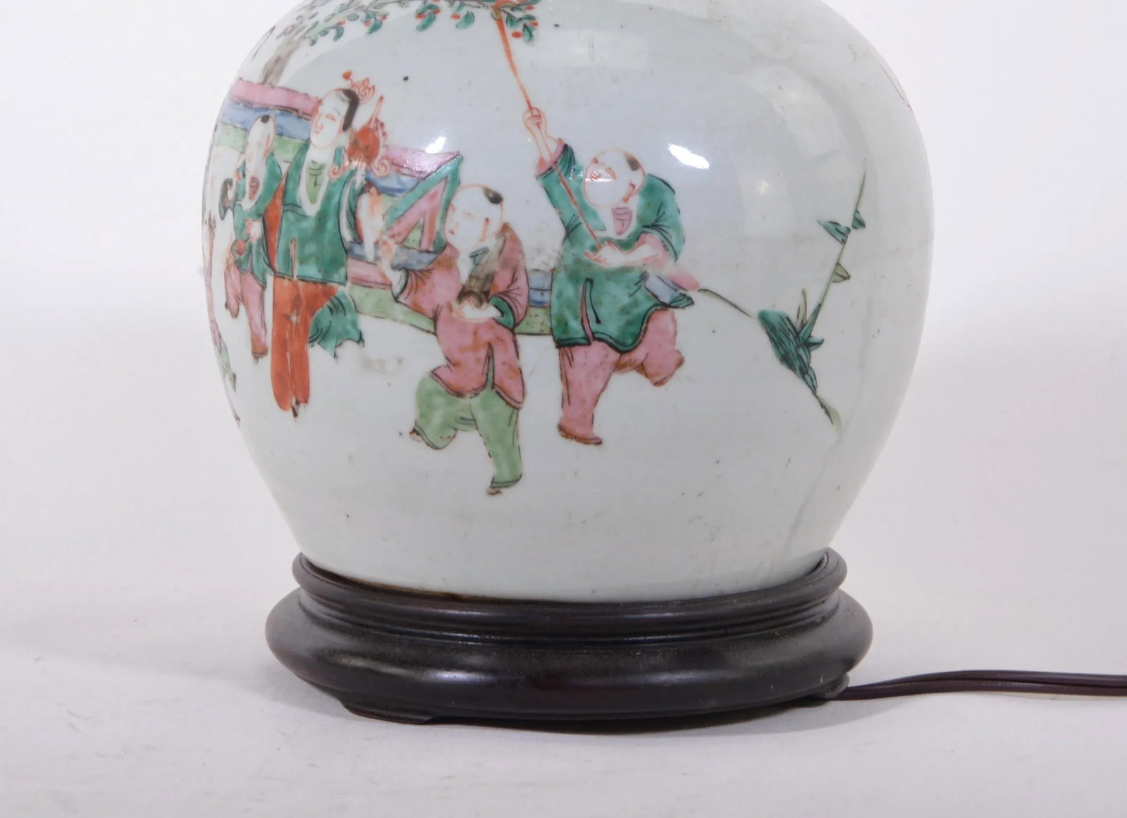 19th Century Chinese Famille Rose Porcelain Vase Table Lamp With Children Playing - 5