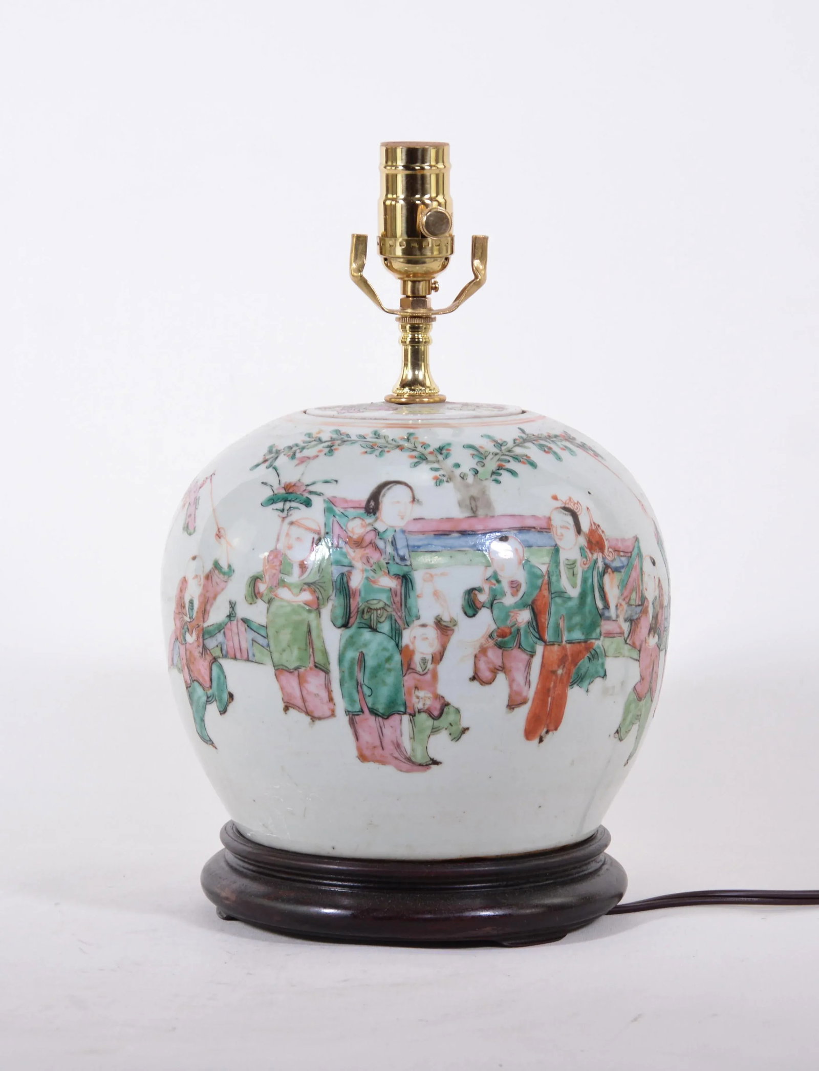 19th Century Chinese Famille Rose Porcelain Vase Table Lamp With Children Playing - 6