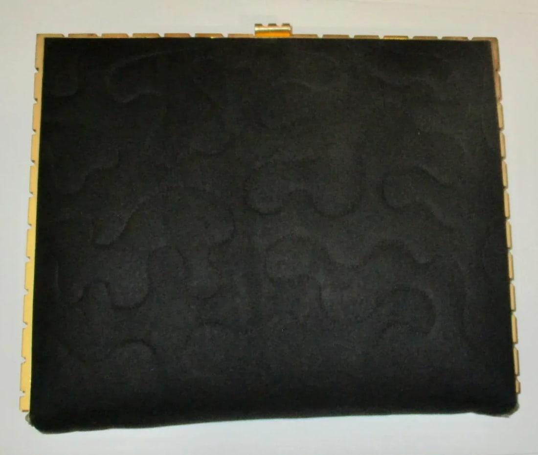 Black Velor/Suede Clutch With Gold Metal Trim - 2