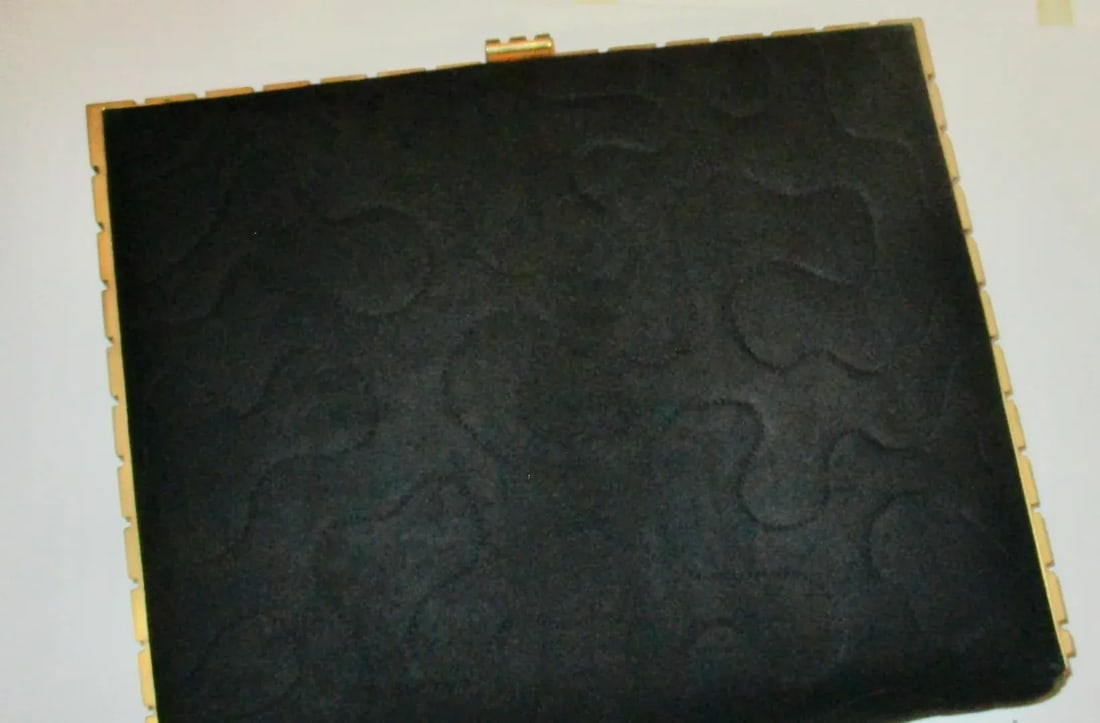 Black Velor/Suede Clutch With Gold Metal Trim - 4