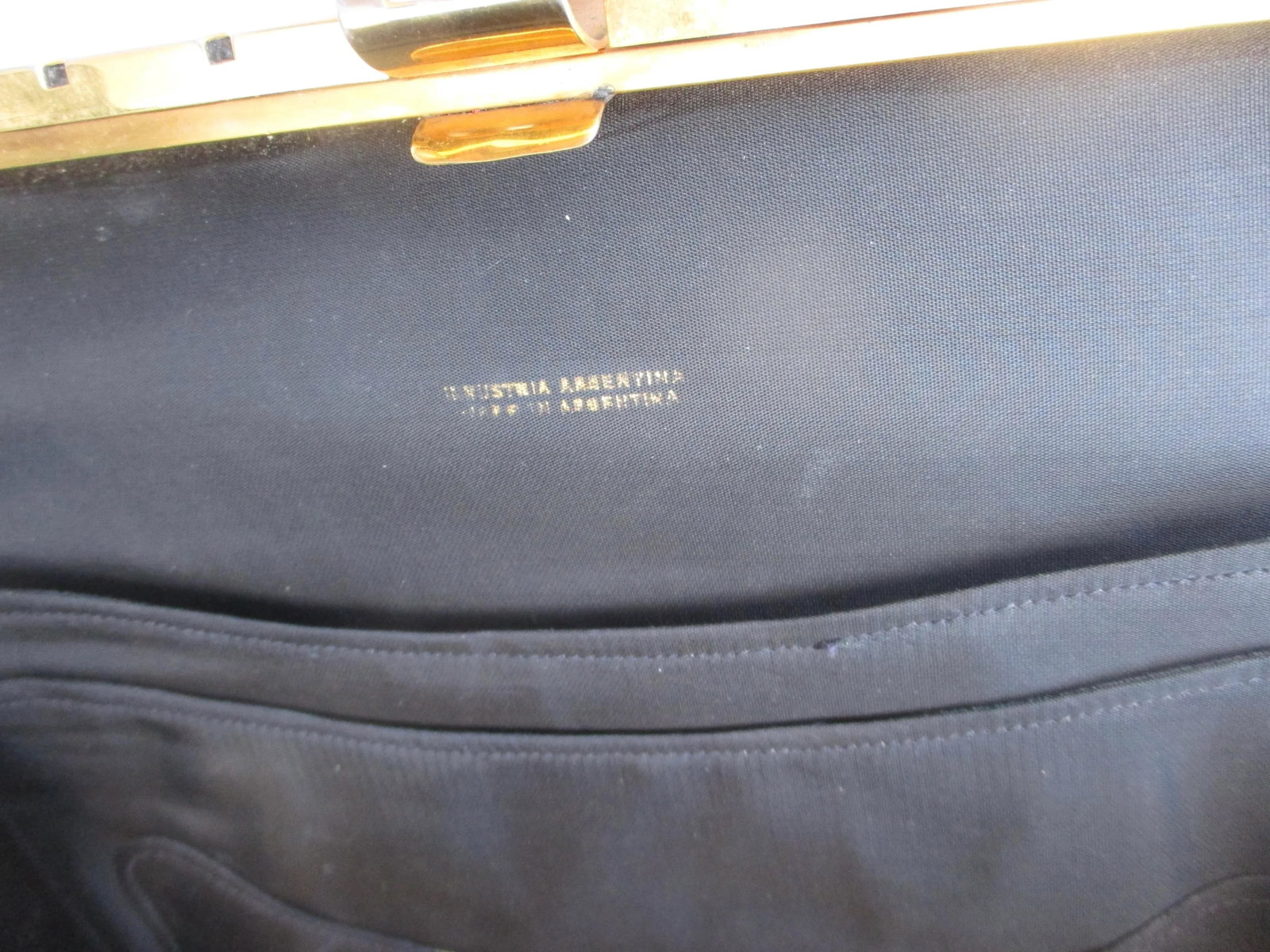 Black Velor/Suede Clutch With Gold Metal Trim - 7