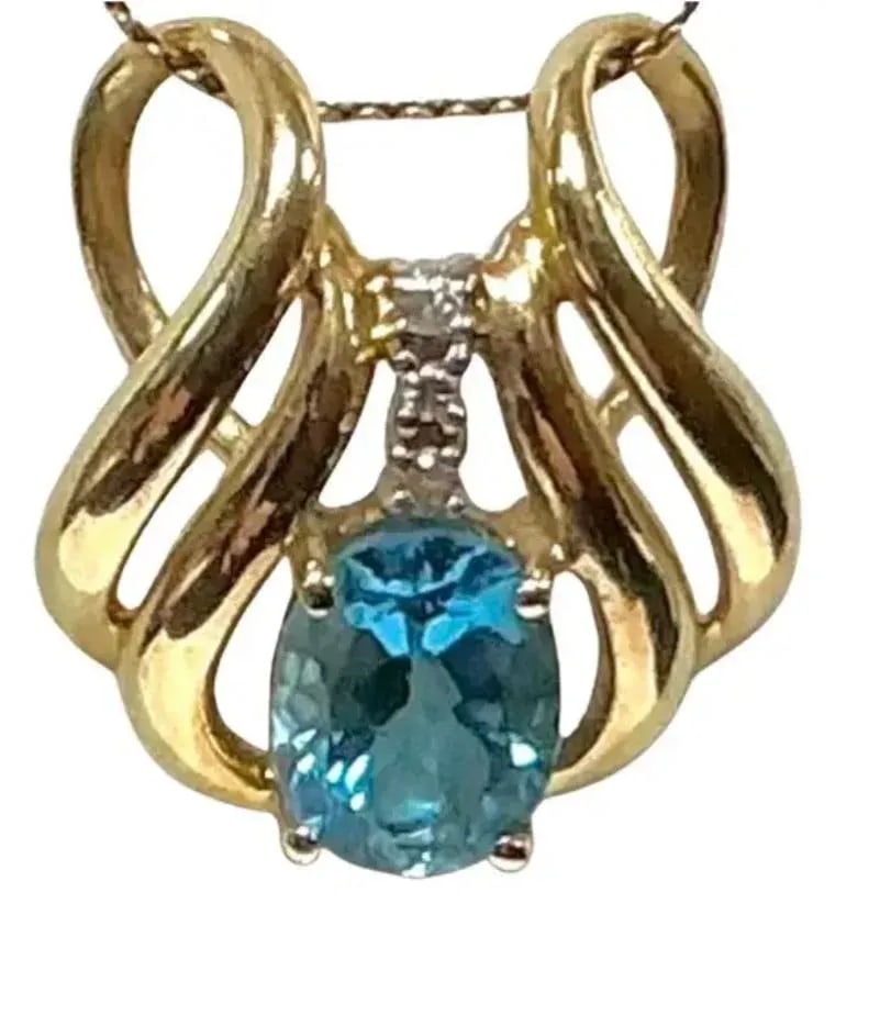 14kt Yellow Gold Blue Topaz With Diamond Pendant - 2