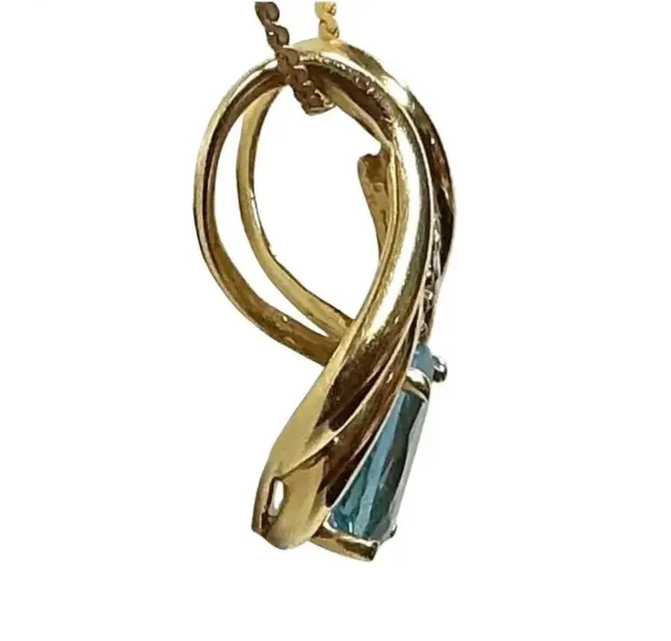 14kt Yellow Gold Blue Topaz With Diamond Pendant - 3