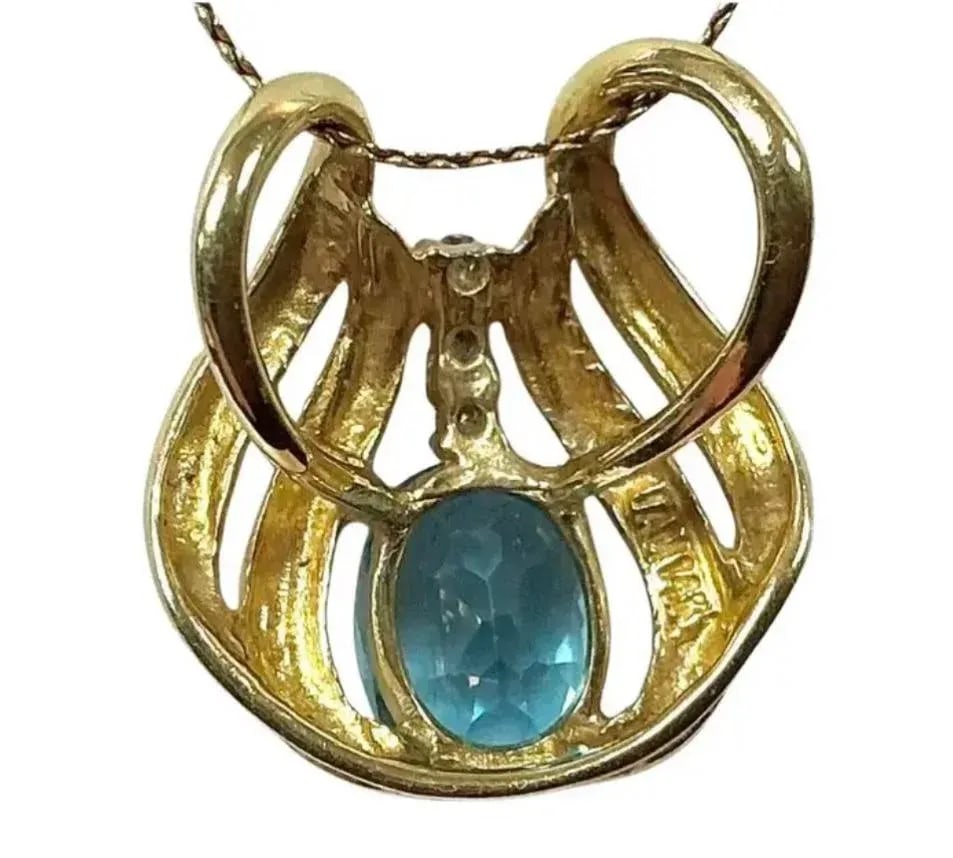 14kt Yellow Gold Blue Topaz With Diamond Pendant - 4