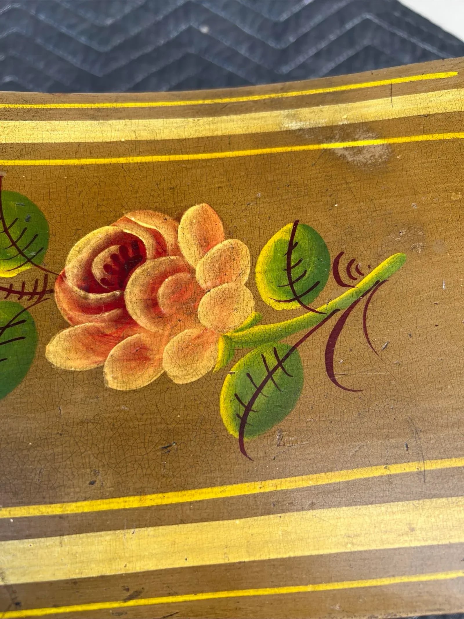 Antique Pennsylvania Folk Art Paint Decorated Plank Seat Footstool 1850's - 11