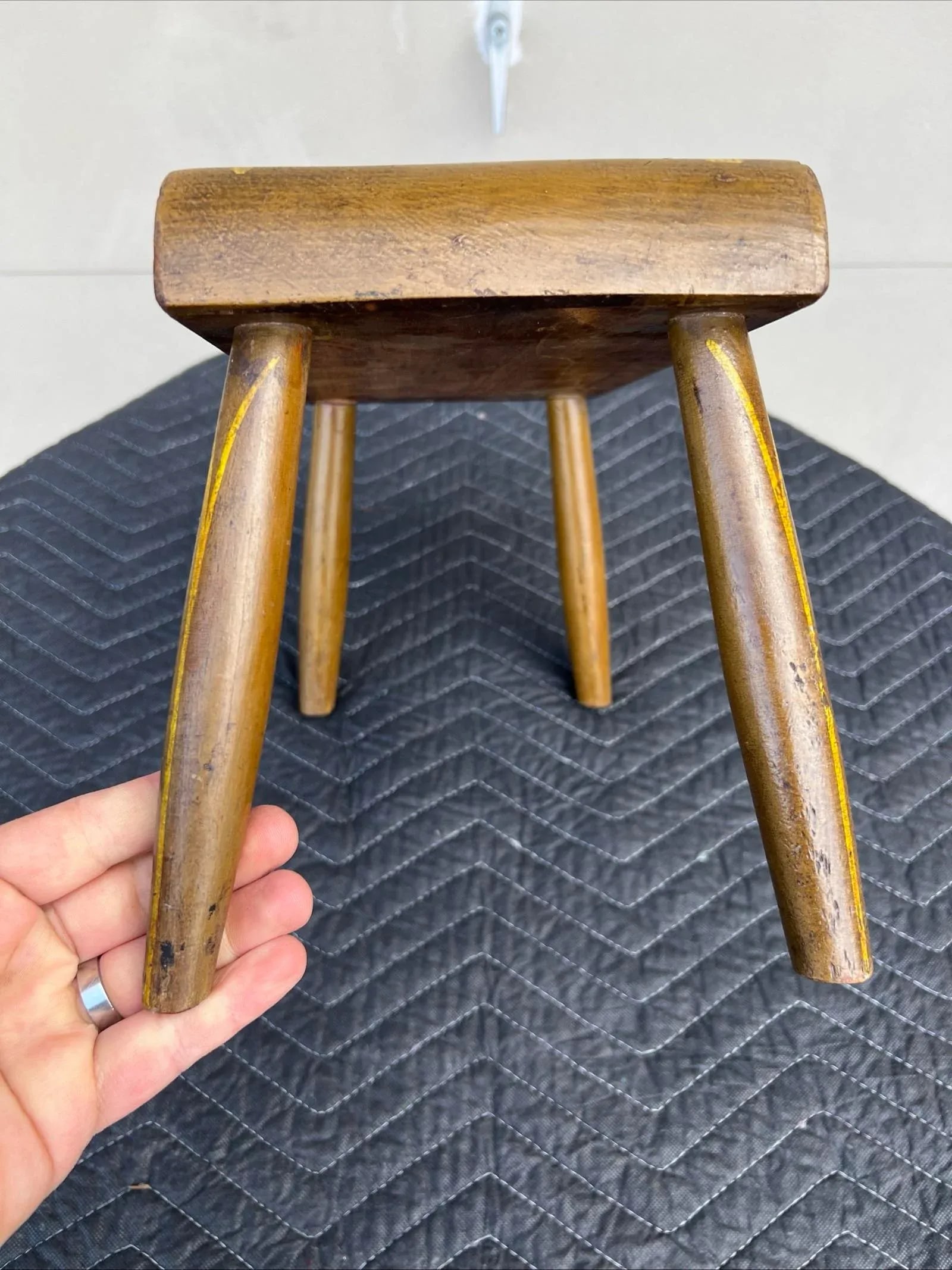 Antique Pennsylvania Folk Art Paint Decorated Plank Seat Footstool 1850's - 2
