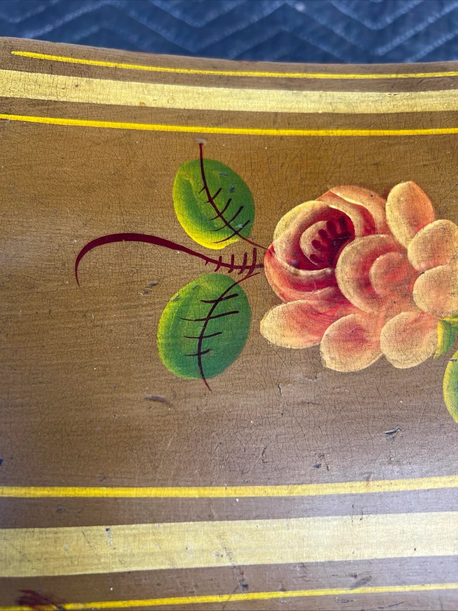 Antique Pennsylvania Folk Art Paint Decorated Plank Seat Footstool 1850's - 3
