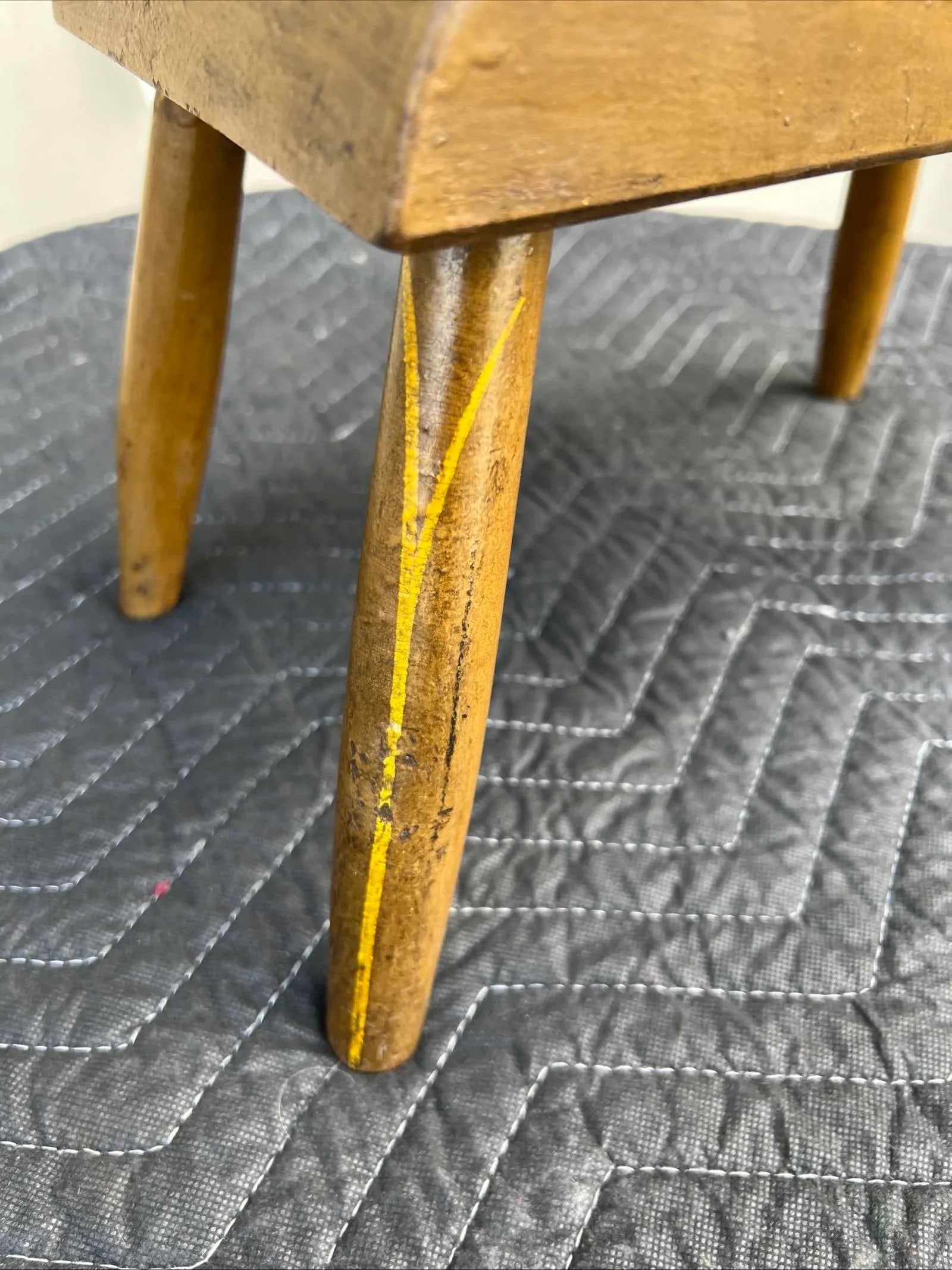 Antique Pennsylvania Folk Art Paint Decorated Plank Seat Footstool 1850's - 4