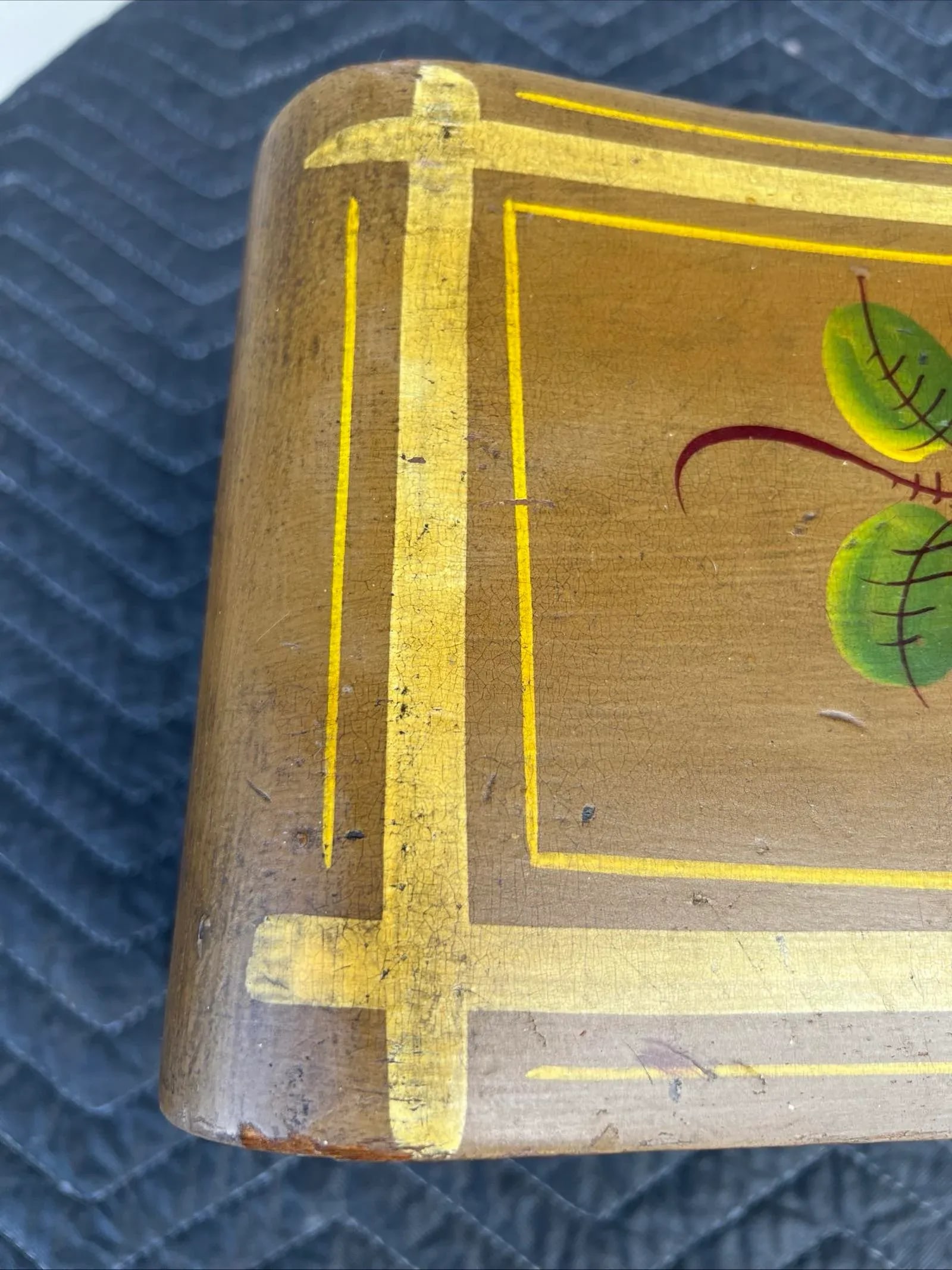 Antique Pennsylvania Folk Art Paint Decorated Plank Seat Footstool 1850's - 6