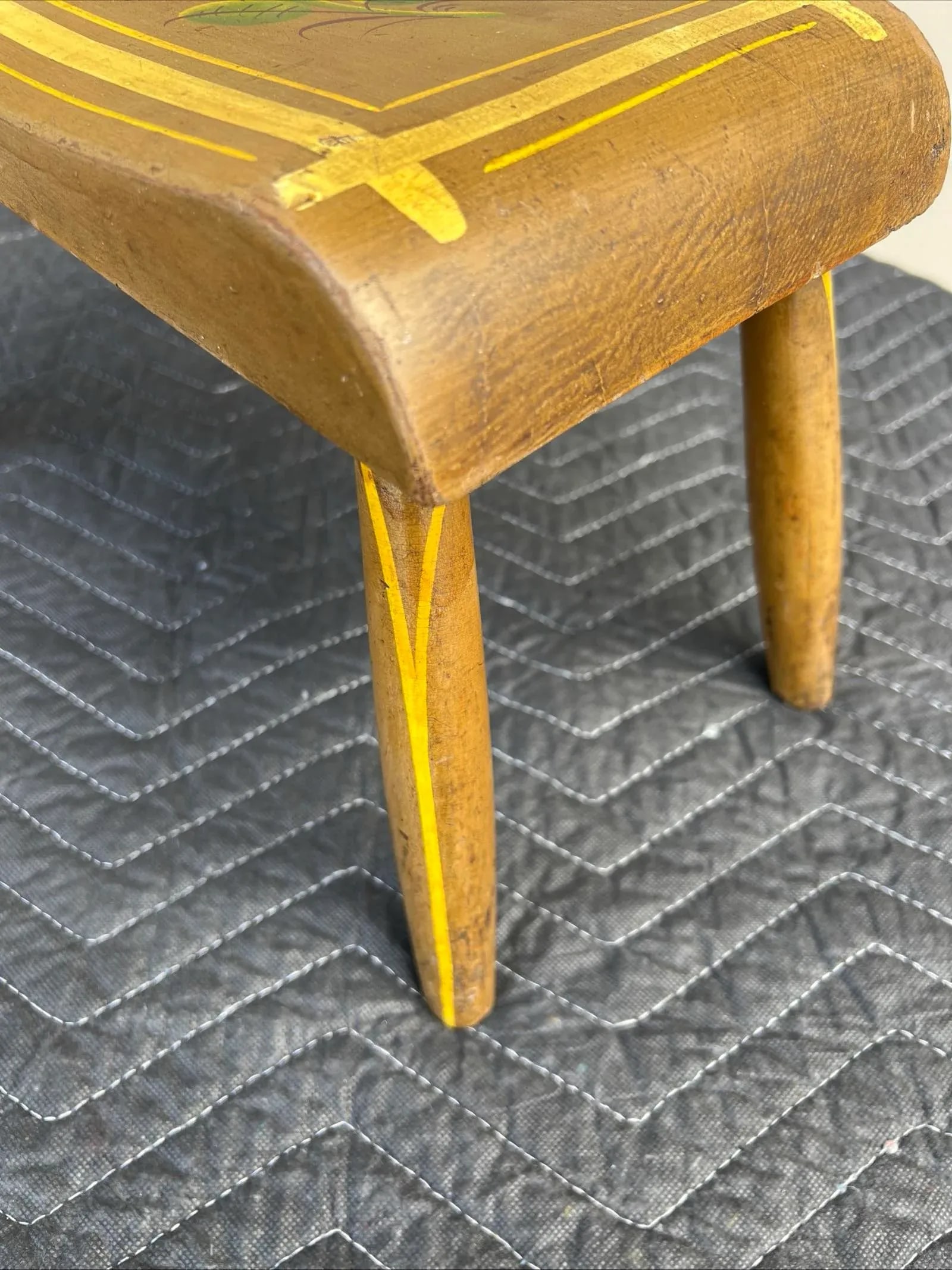 Antique Pennsylvania Folk Art Paint Decorated Plank Seat Footstool 1850's - 7