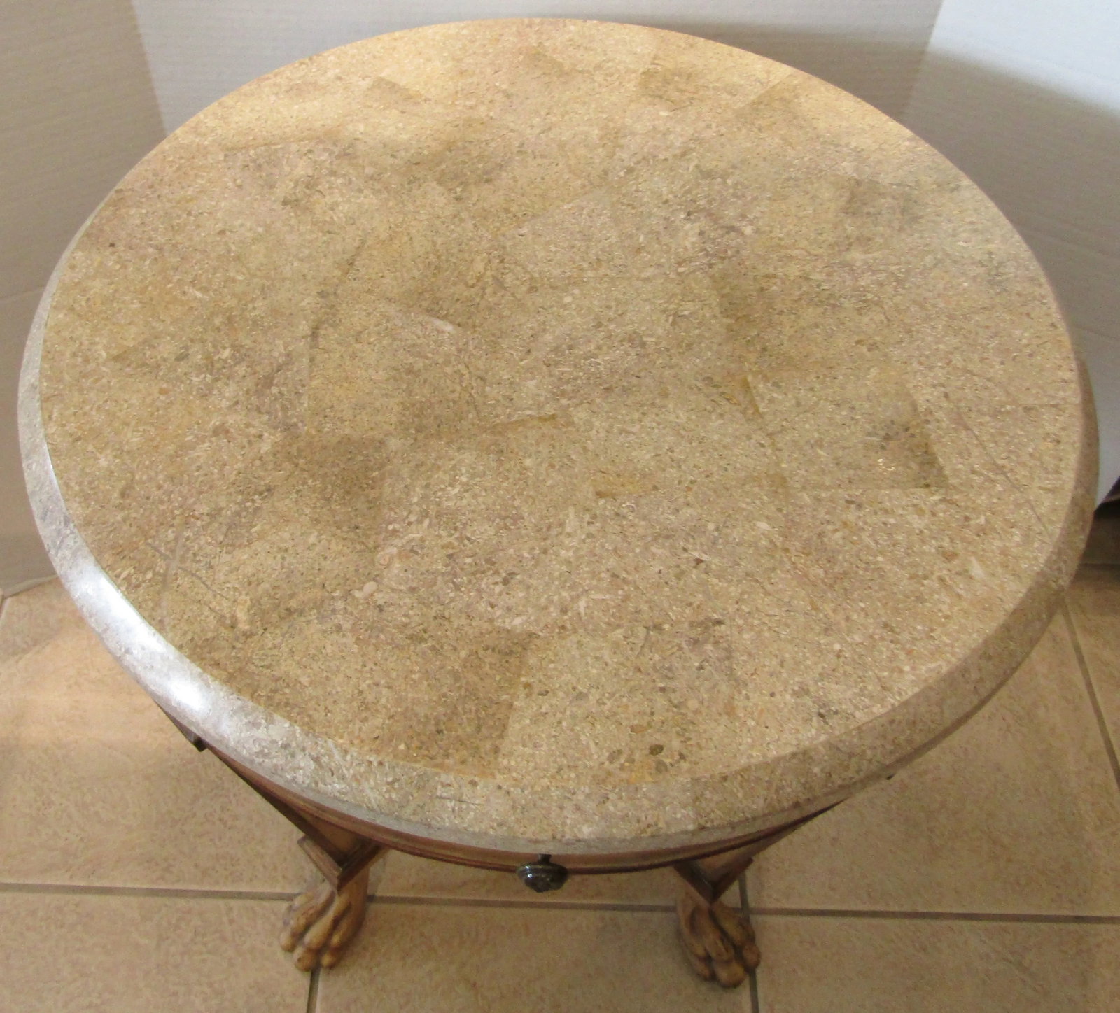 1990s Kriess Renaissance Collection Empire Style End Table Travertine Top - 2