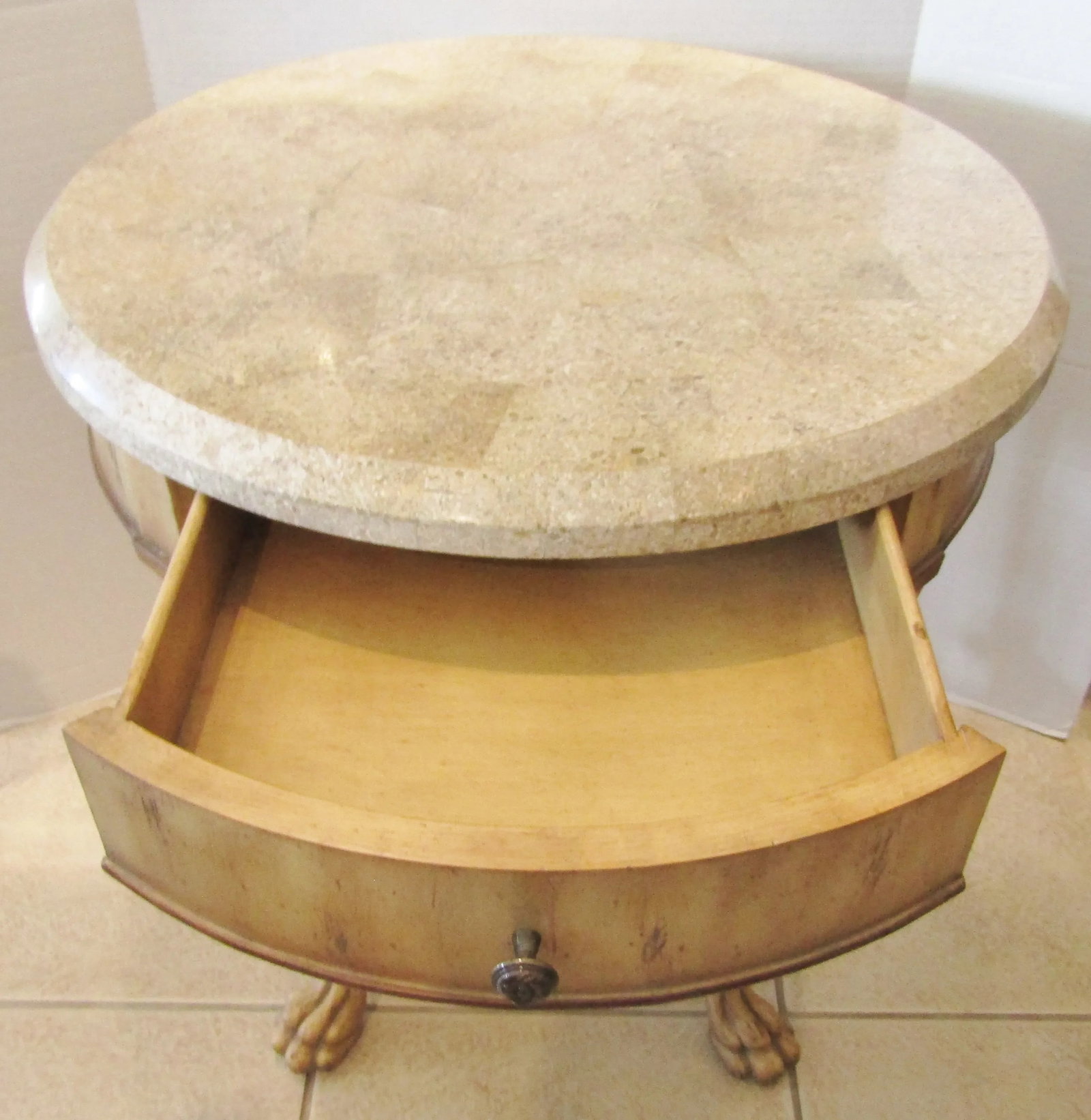 1990s Kriess Renaissance Collection Empire Style End Table Travertine Top - 3